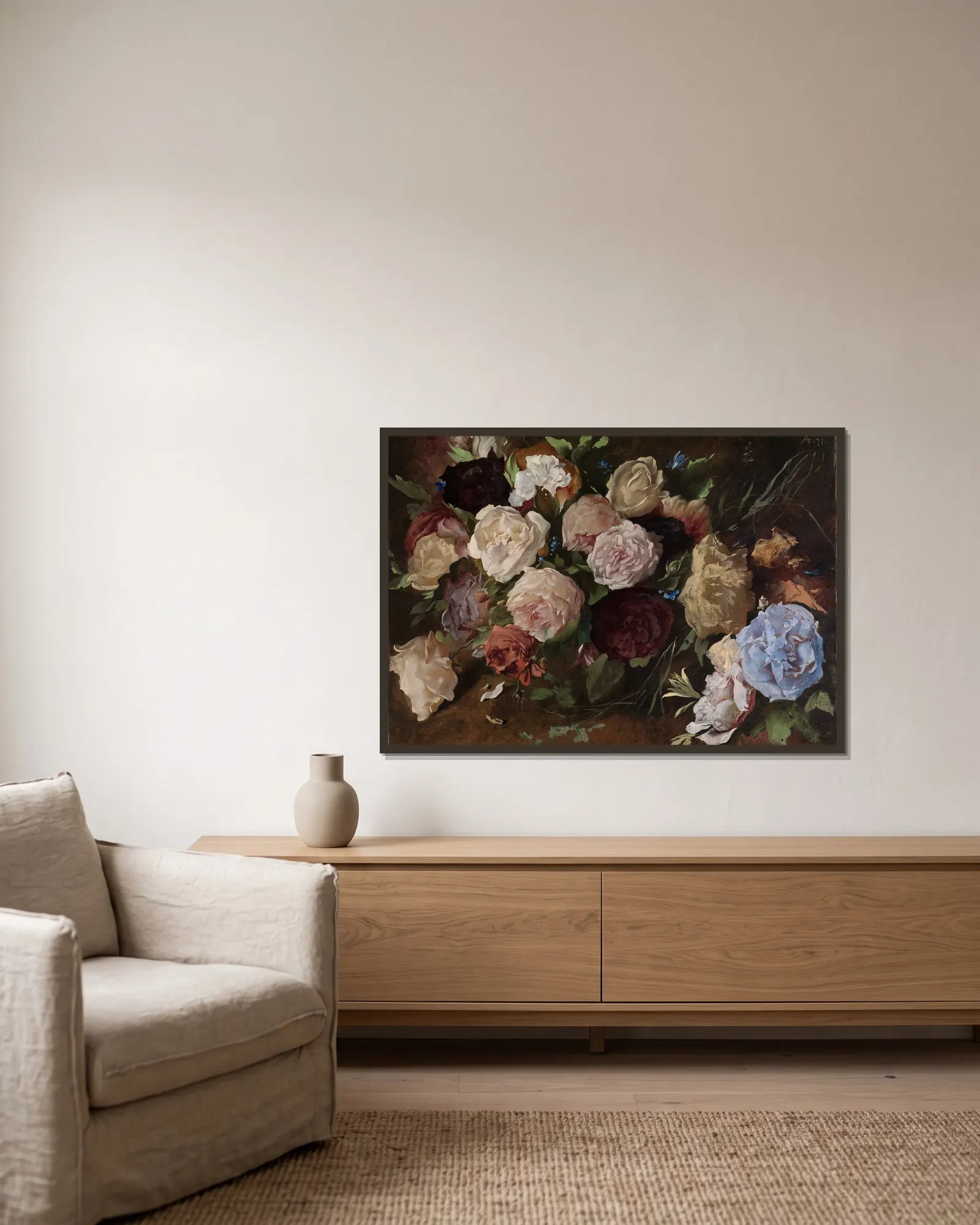 Blumenstudie av Anselm Feuerbach inramad på en vägg
