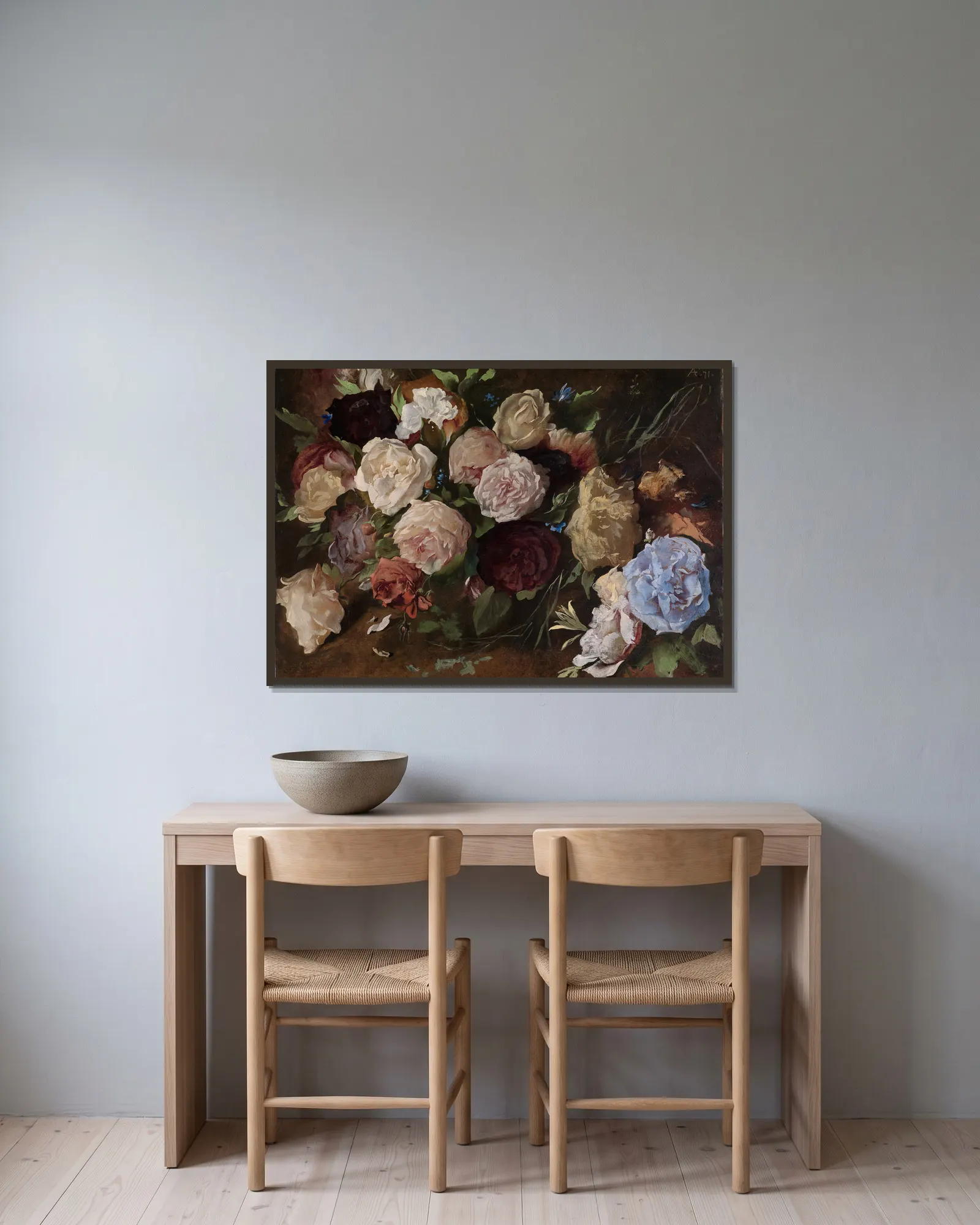 Blumenstudie av Anselm Feuerbach inramad på en vägg