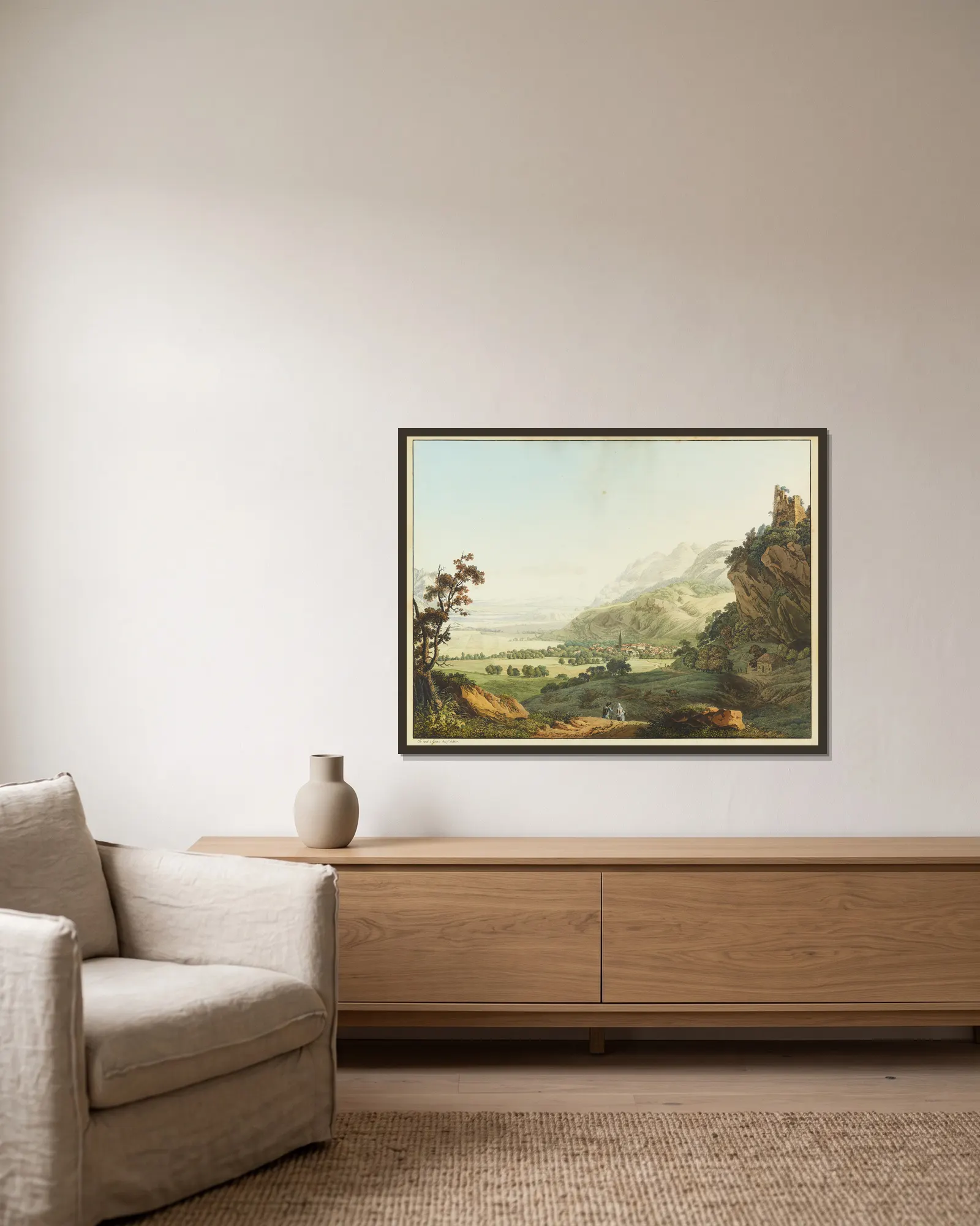Vue de Bex av Jean-Antoine Linck inramad på en vägg