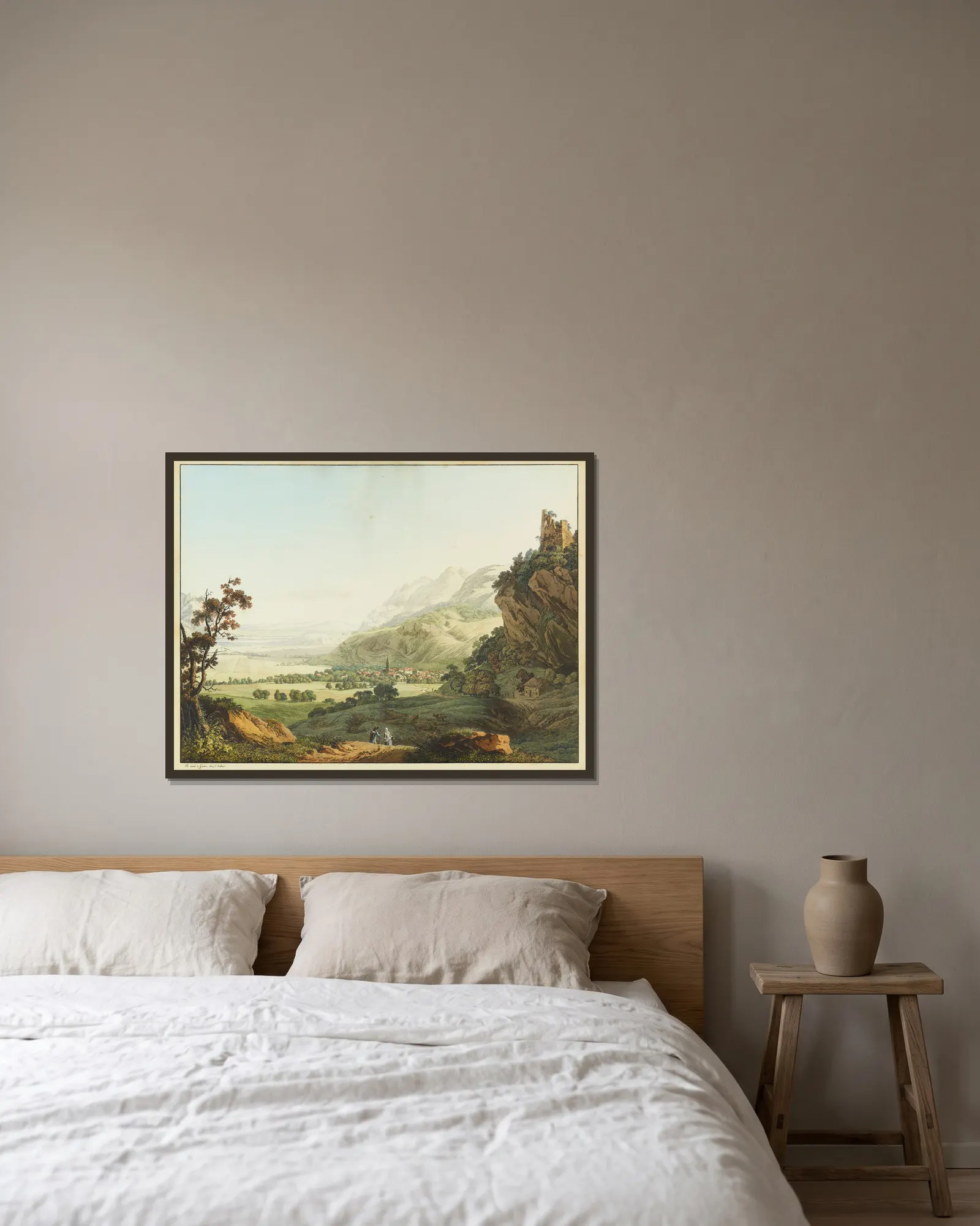 Vue de Bex av Jean-Antoine Linck inramad på en vägg