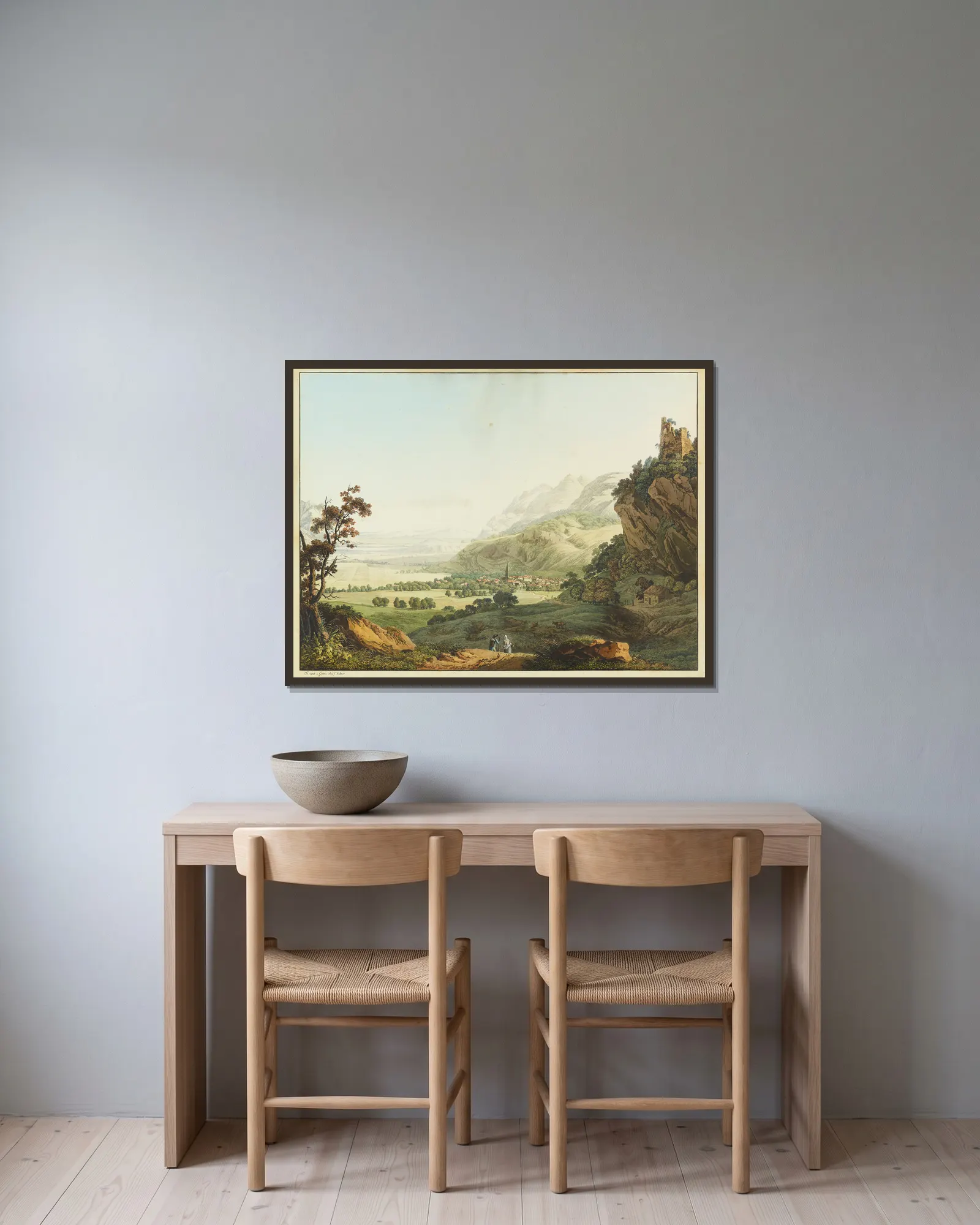 Vue de Bex av Jean-Antoine Linck inramad på en vägg