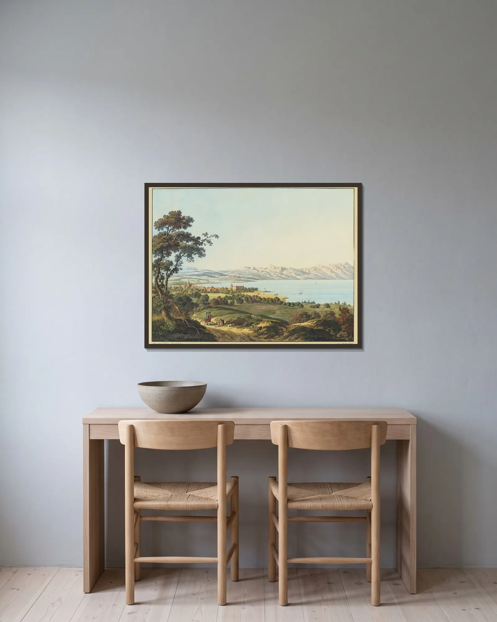Vue de Morges av Jean-Antoine Linck inramad på en vägg