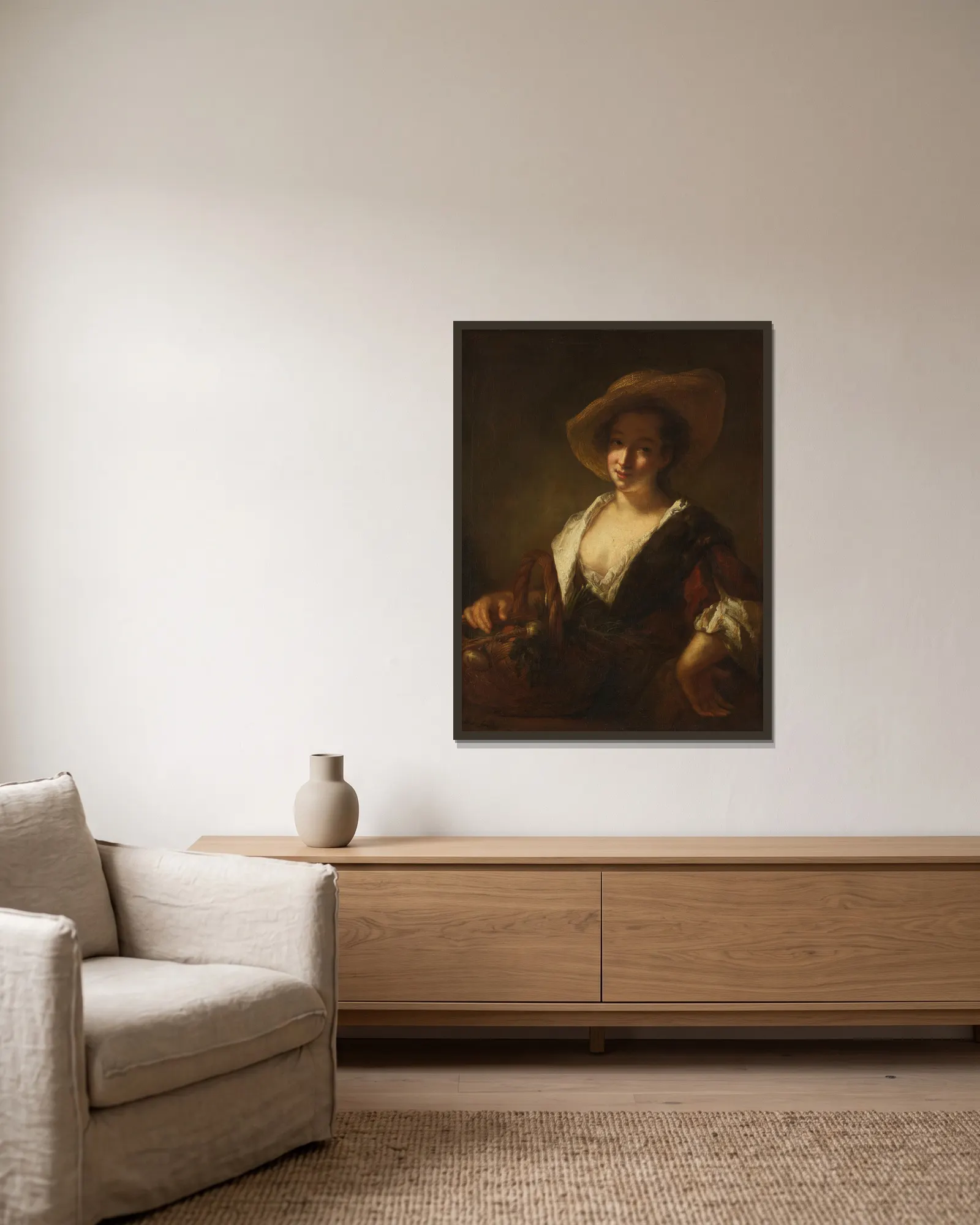 Mädchen mit einem Gemüsekorb av Antoine Pesne inramad på en vägg