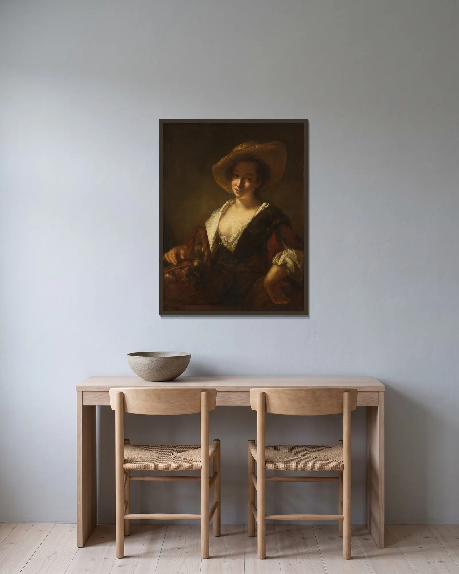 Mädchen mit einem Gemüsekorb av Antoine Pesne inramad på en vägg