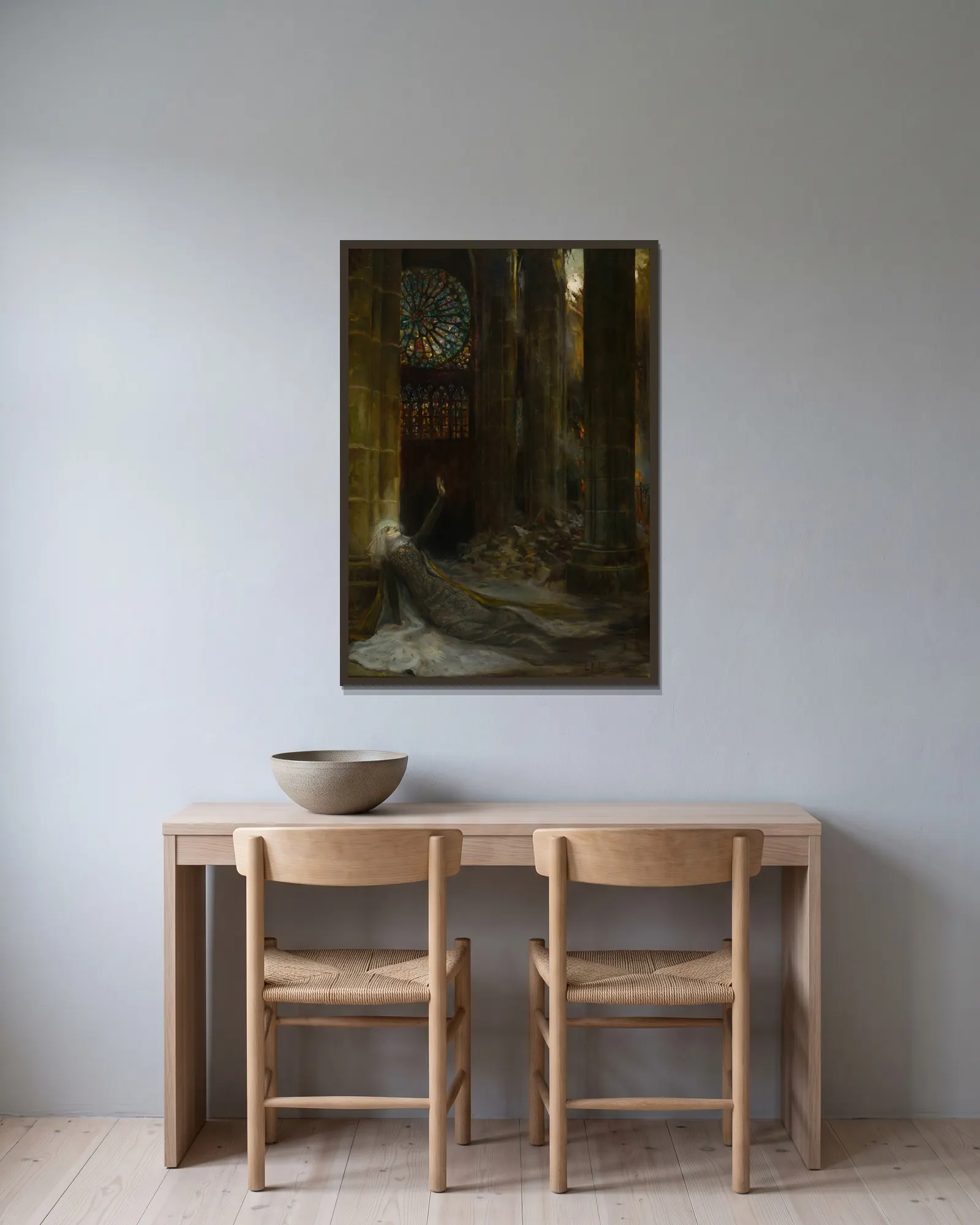 Intérieur de cathédrale av Georges Antoine Rochegrosse inramad på en vägg
