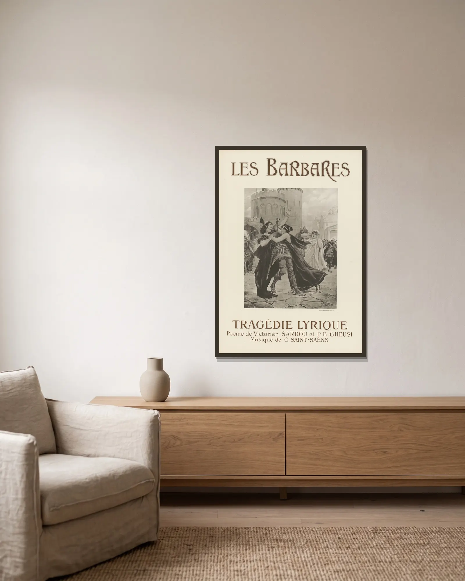 Les Barbares av Georges Antoine Rochegrosse inramad på en vägg