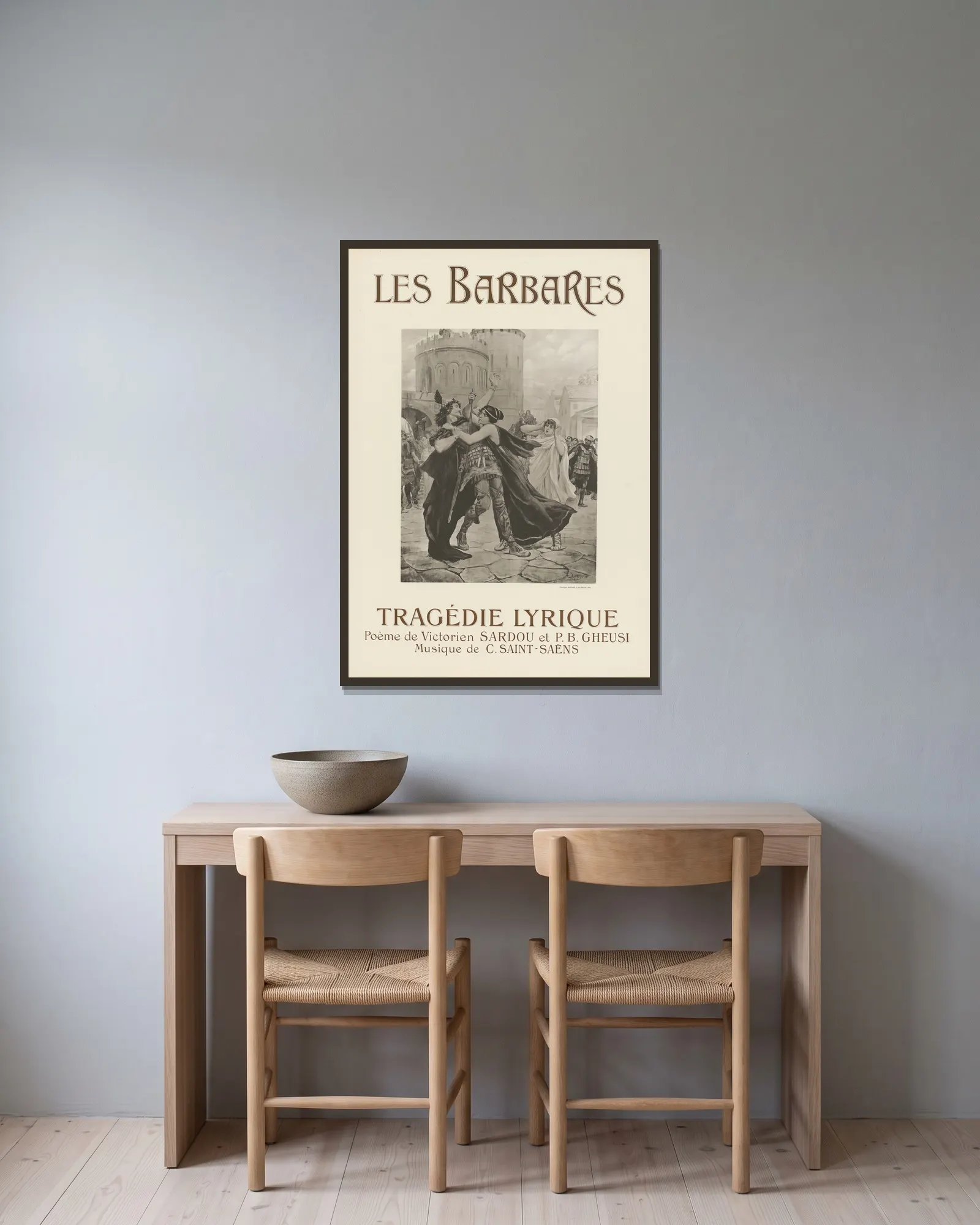 Les Barbares av Georges Antoine Rochegrosse inramad på en vägg