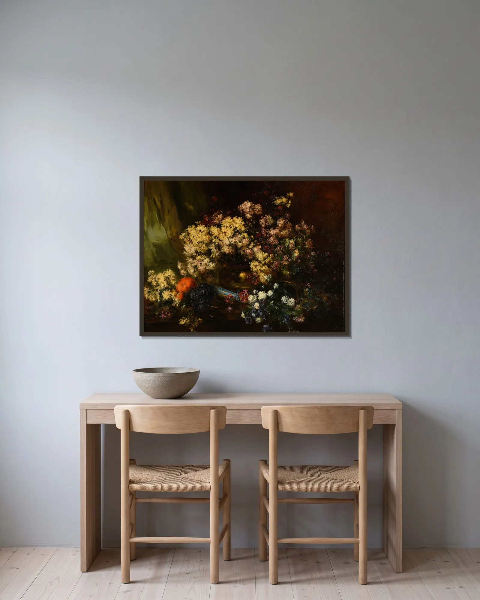 Chrysanthèmes av Antoine Vollon inramad på en vägg