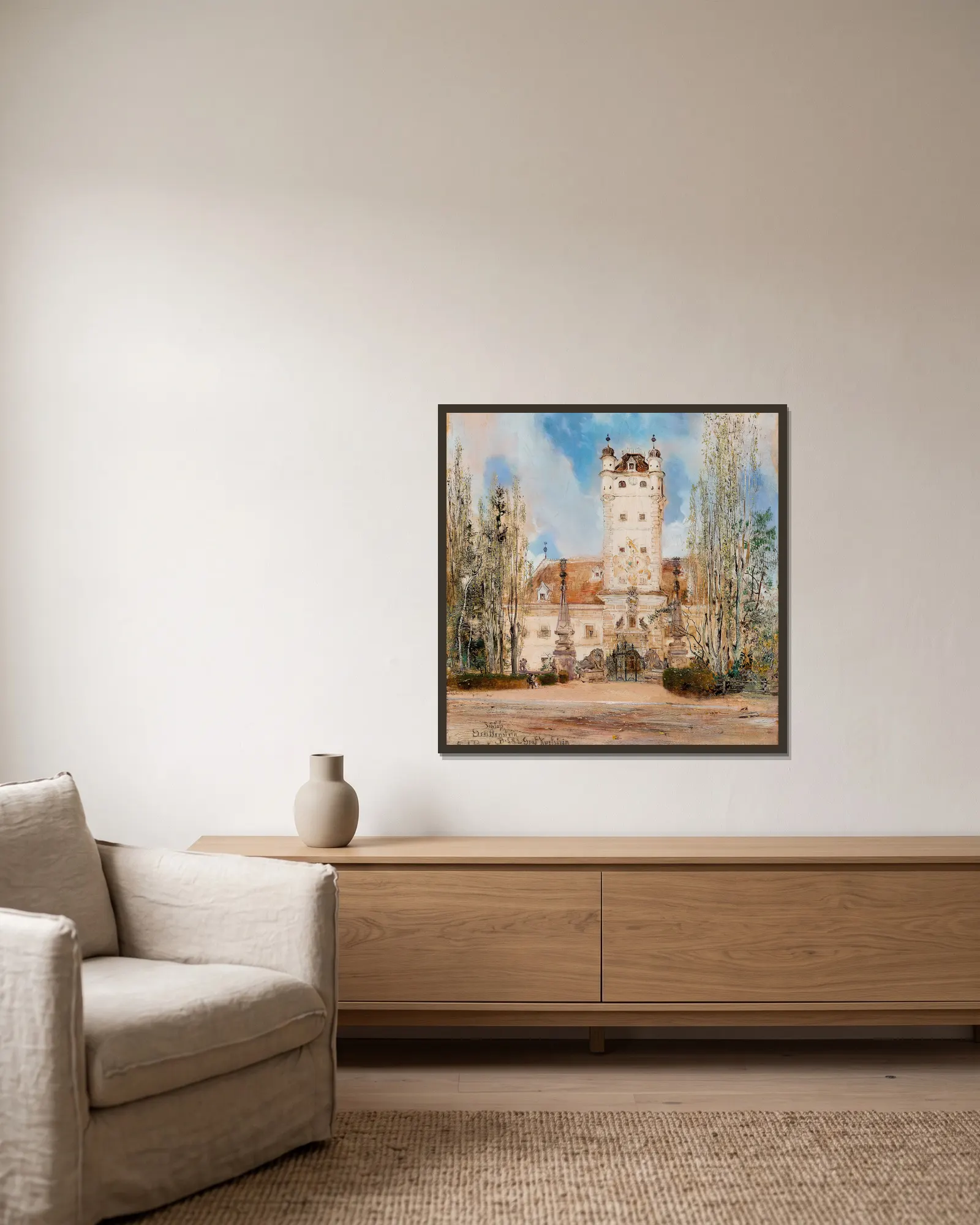 Greillenstein Castle av Anton Romako inramad på en vägg