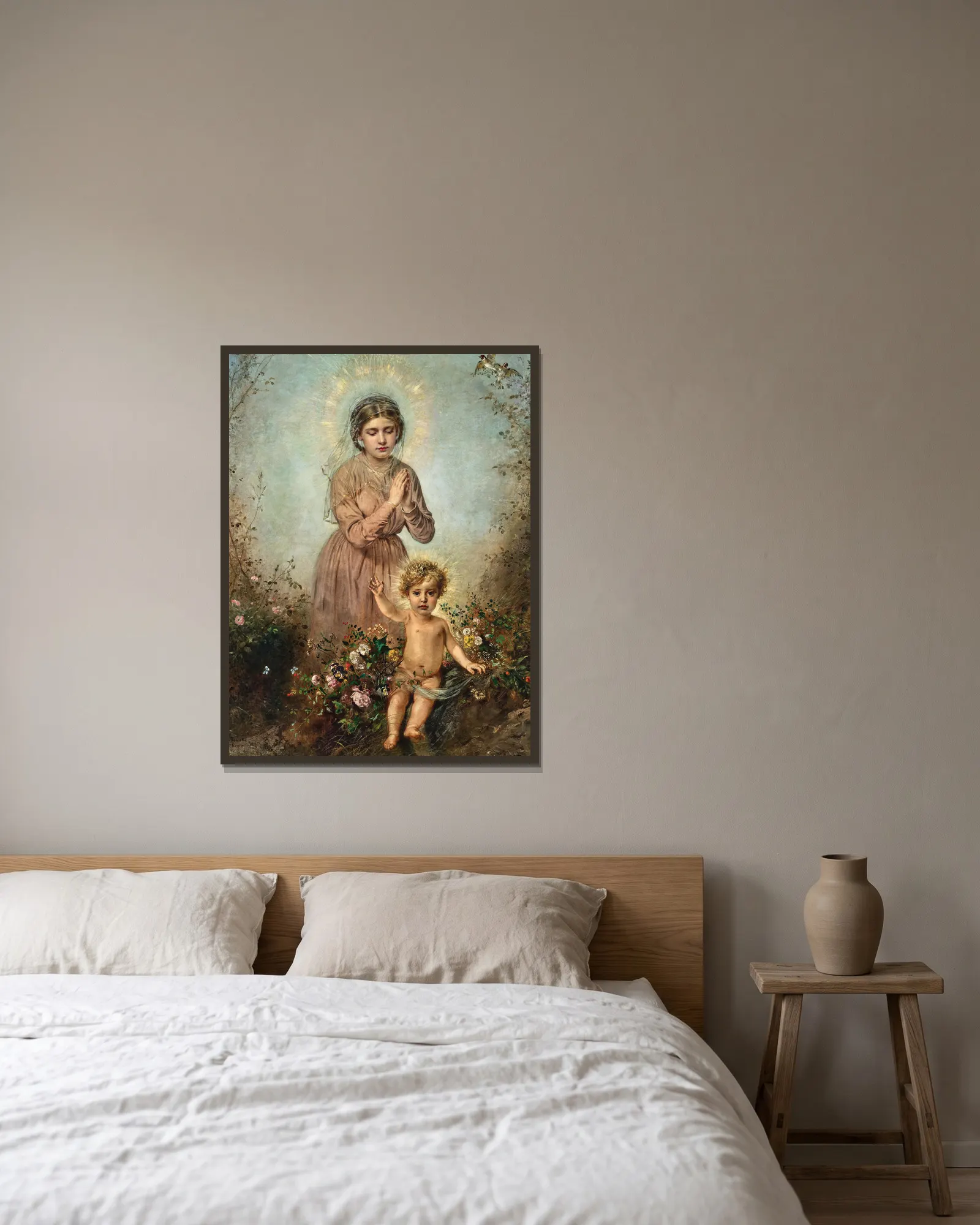 Madonna and Child av Anton Romako inramad på en vägg