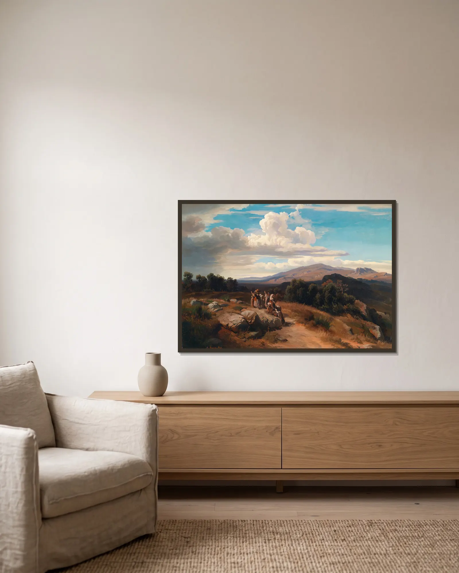 Spanische Landschaft av Anton Romako inramad på en vägg
