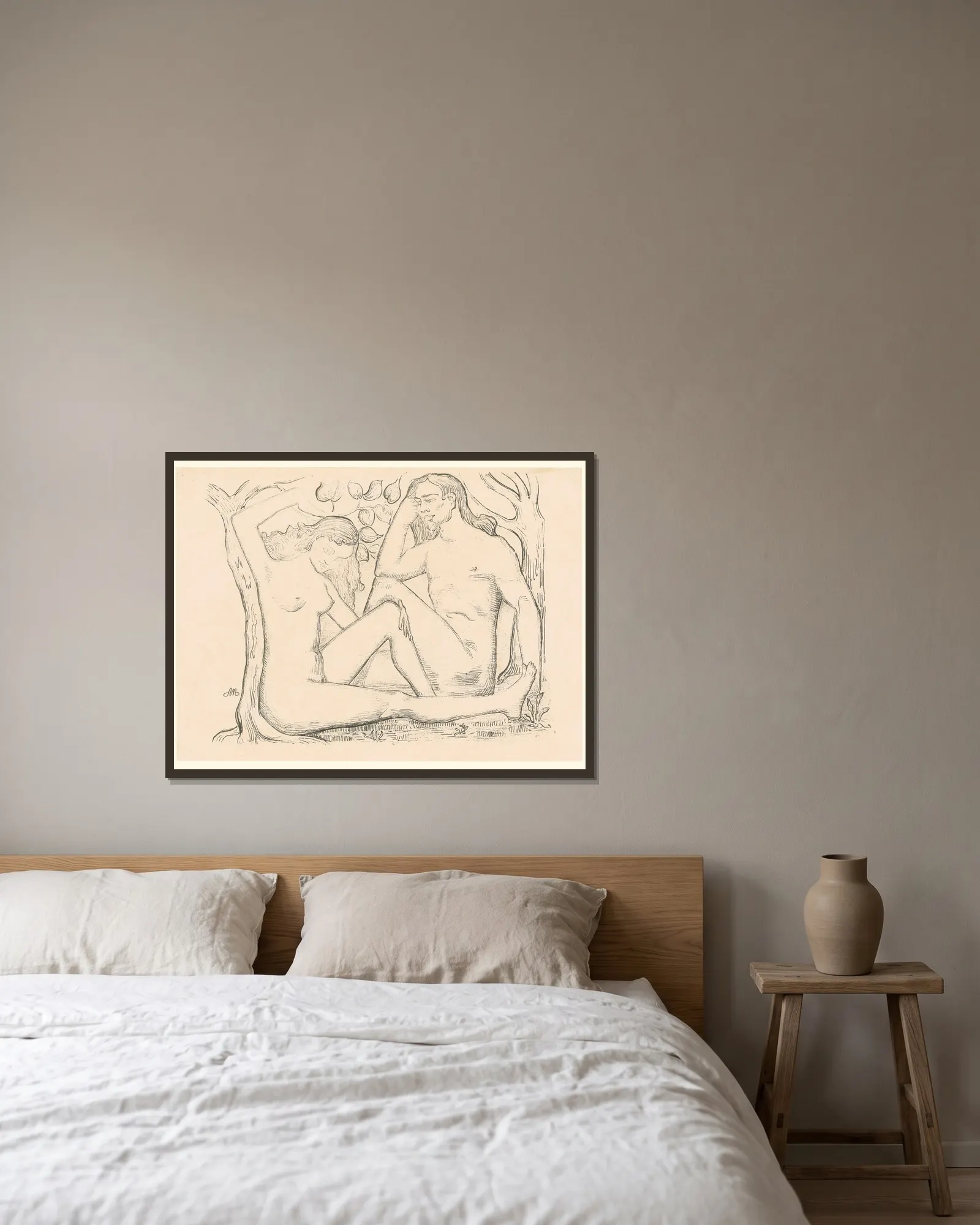Adam et Eve av Aristide Maillol inramad på en vägg
