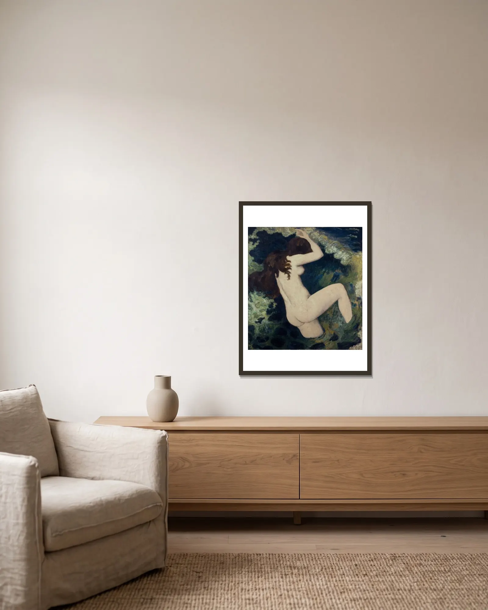 La vague av Aristide Maillol inramad på en vägg