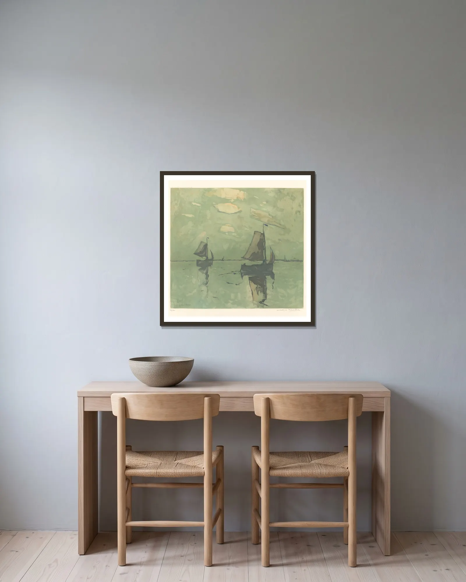 Marine (20th Century) av Armand Apol inramad på en vägg