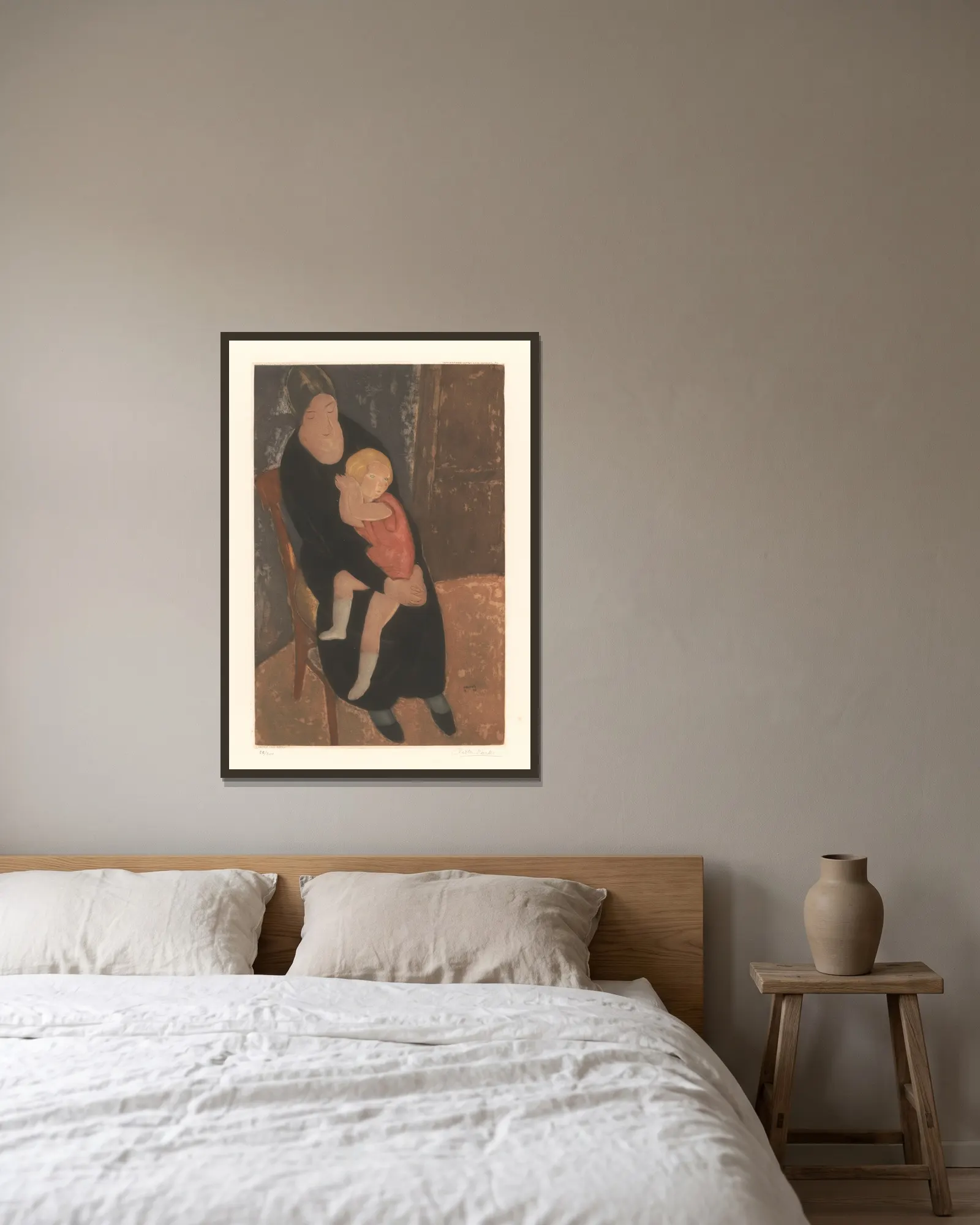 Mère et enfant av Armand Apol inramad på en vägg