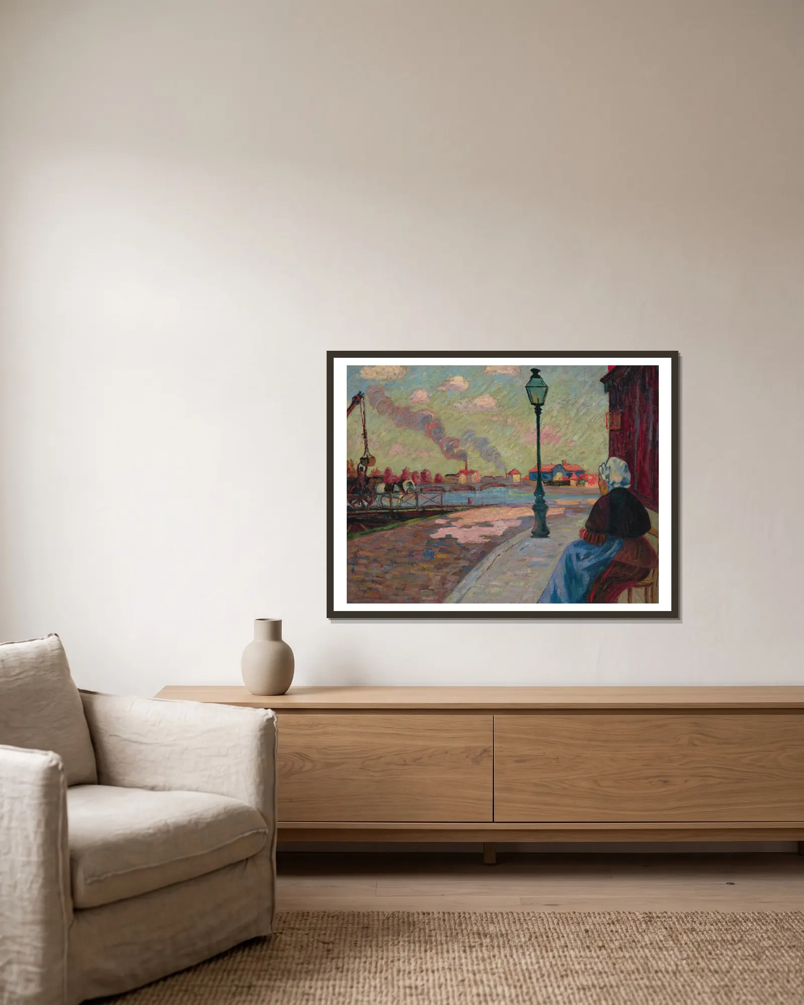 La Seine À Charenton av Armand Guillaumin inramad på en vägg
