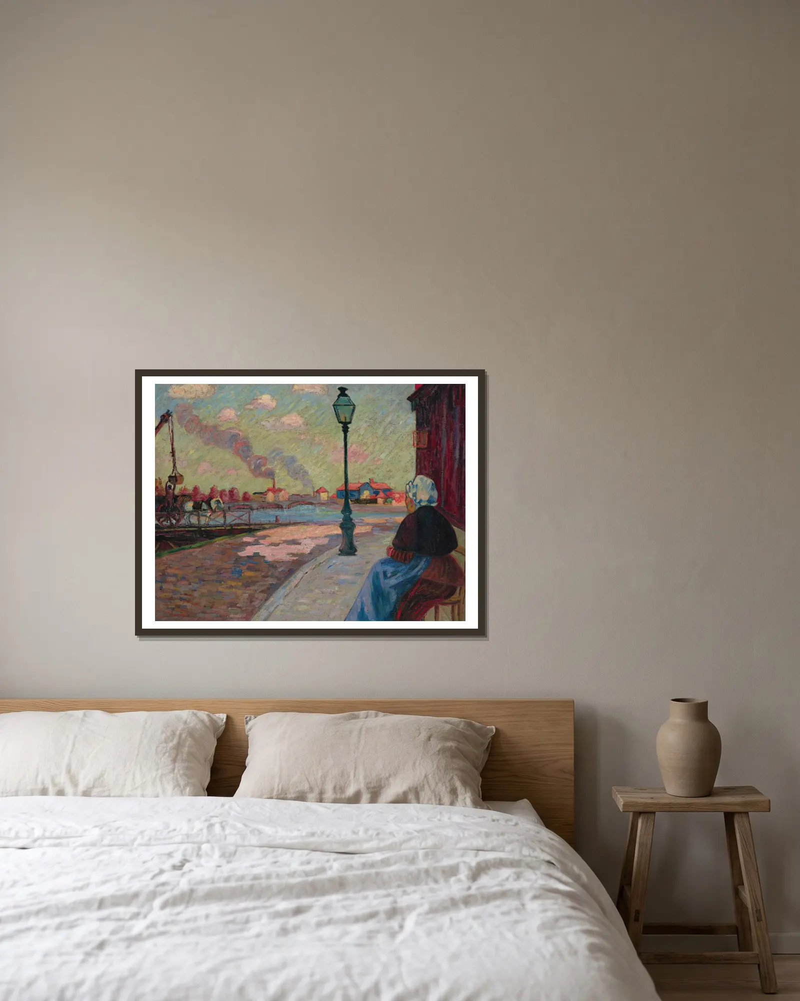 La Seine À Charenton av Armand Guillaumin inramad på en vägg