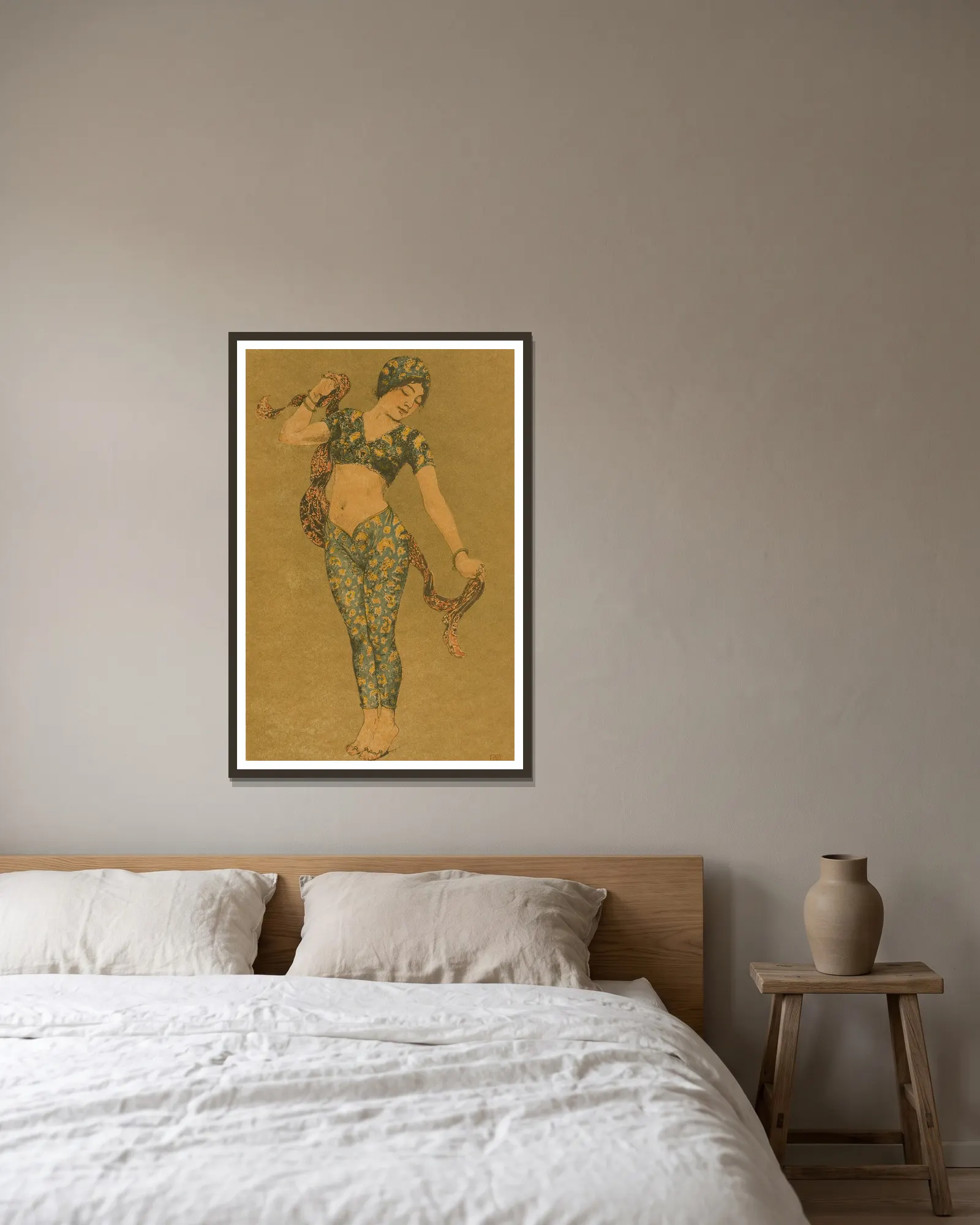A Dancer (20th century) av Armand Rassenfosse inramad på en vägg