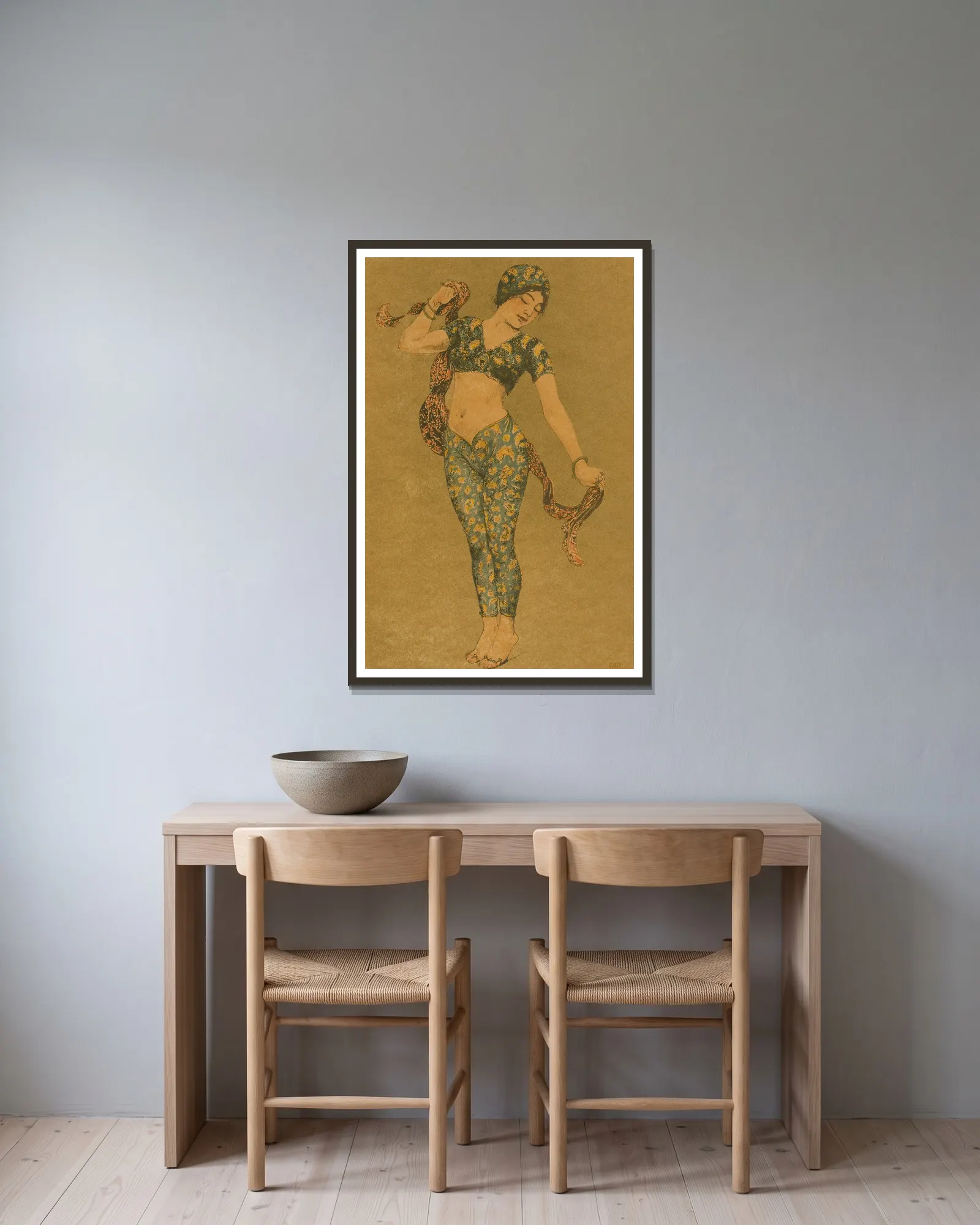A Dancer (20th century) av Armand Rassenfosse inramad på en vägg