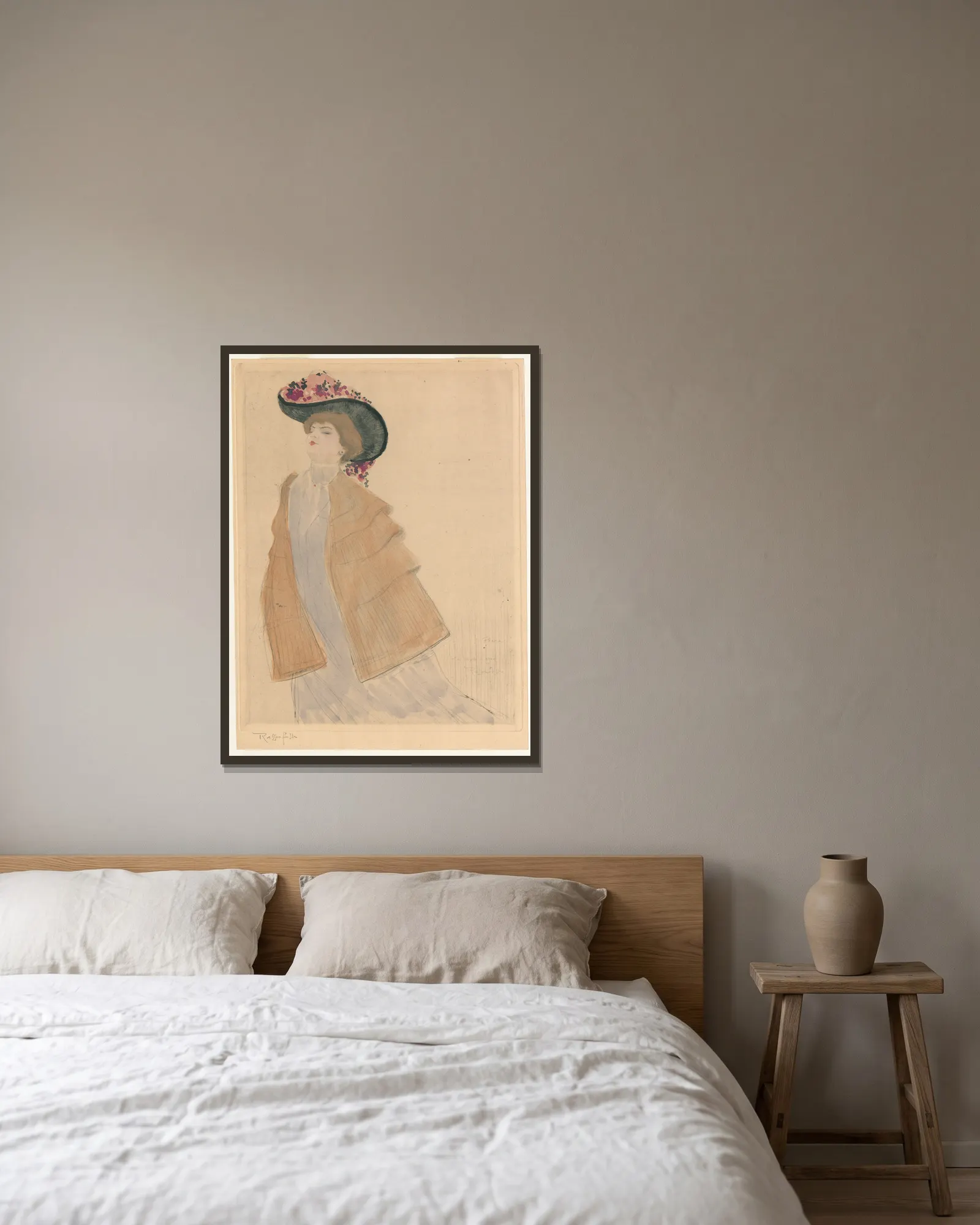 Lentemode 1900 av Armand Rassenfosse inramad på en vägg