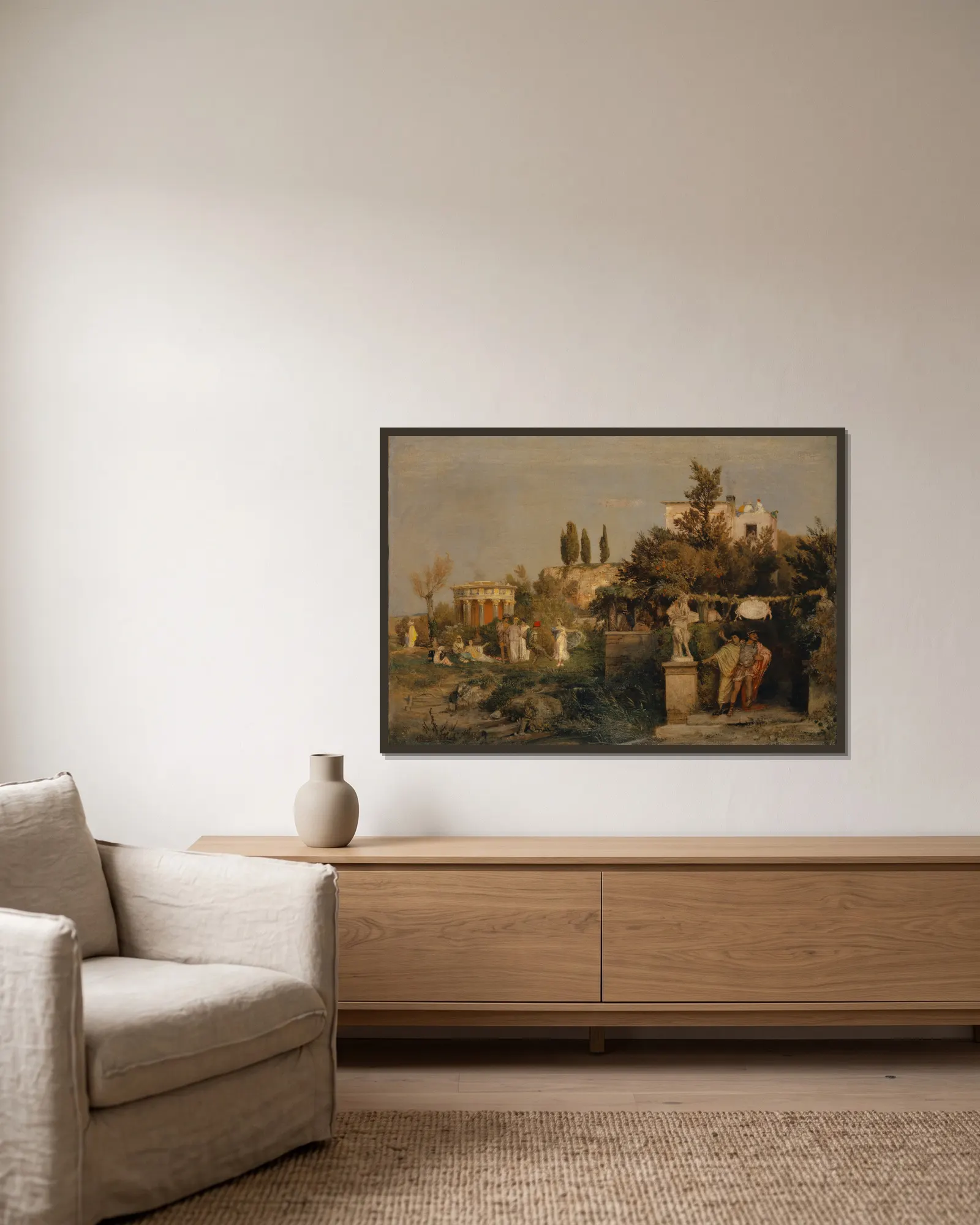 Ancient Roman Tavern av Arnold Böcklin inramad på en vägg