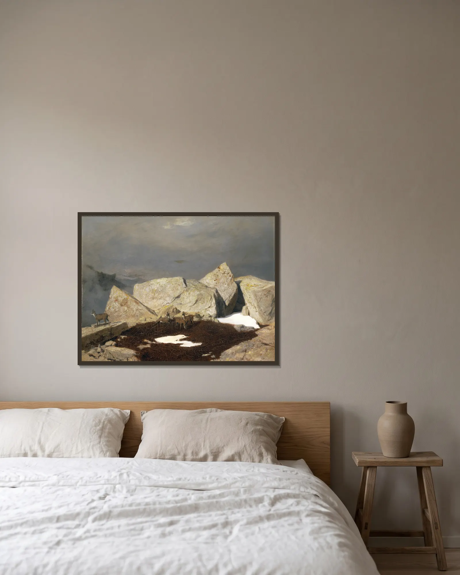 High Mountain Landscape With Chamois av Arnold Böcklin inramad på en vägg