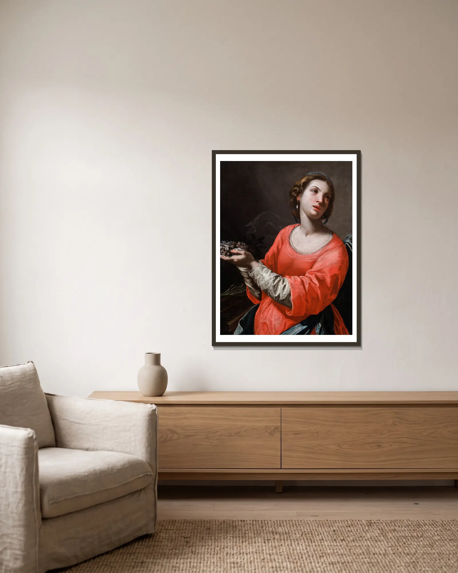 Saint Cecilia av Artemisia Gentileschi inramad på en vägg