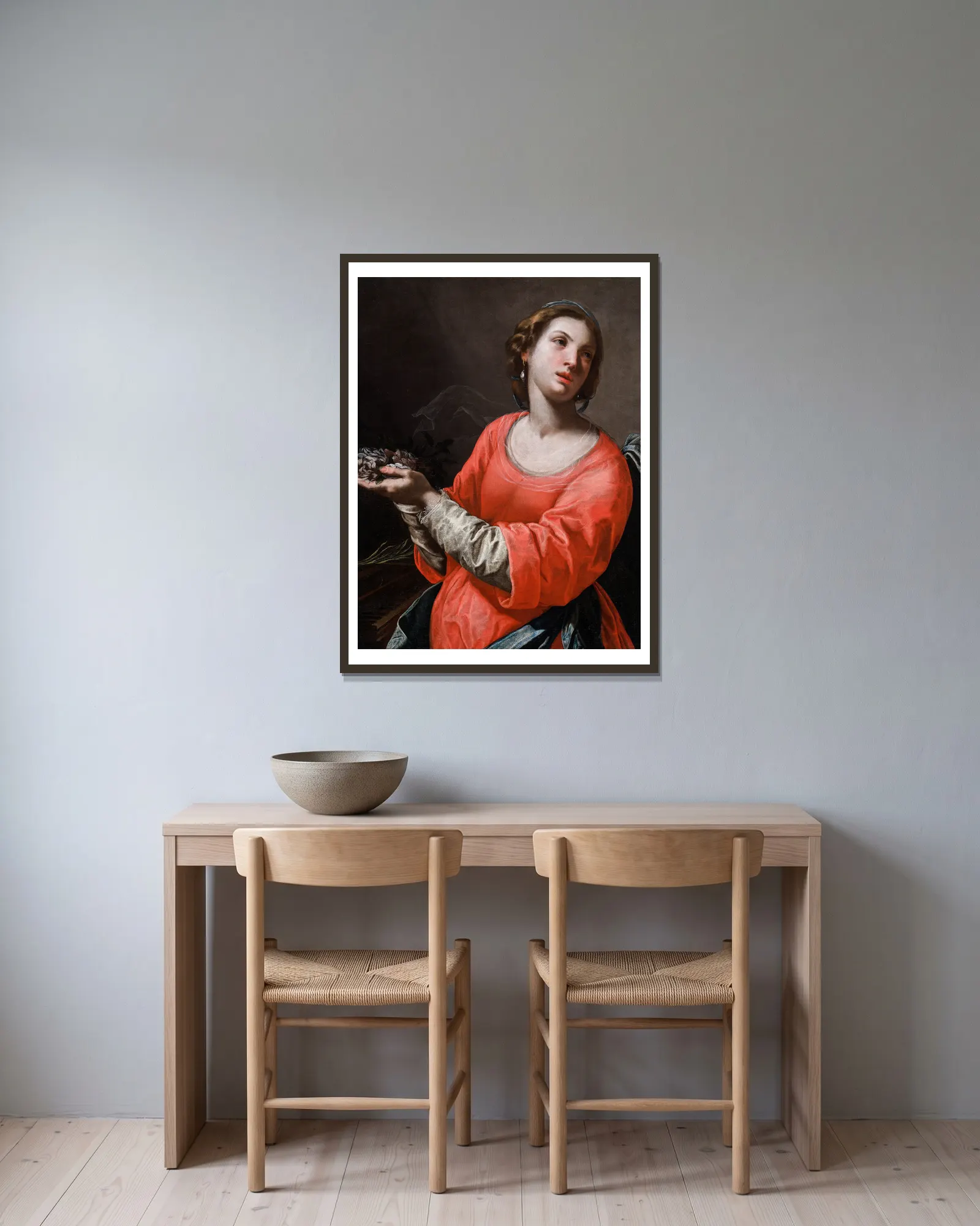 Saint Cecilia av Artemisia Gentileschi inramad på en vägg
