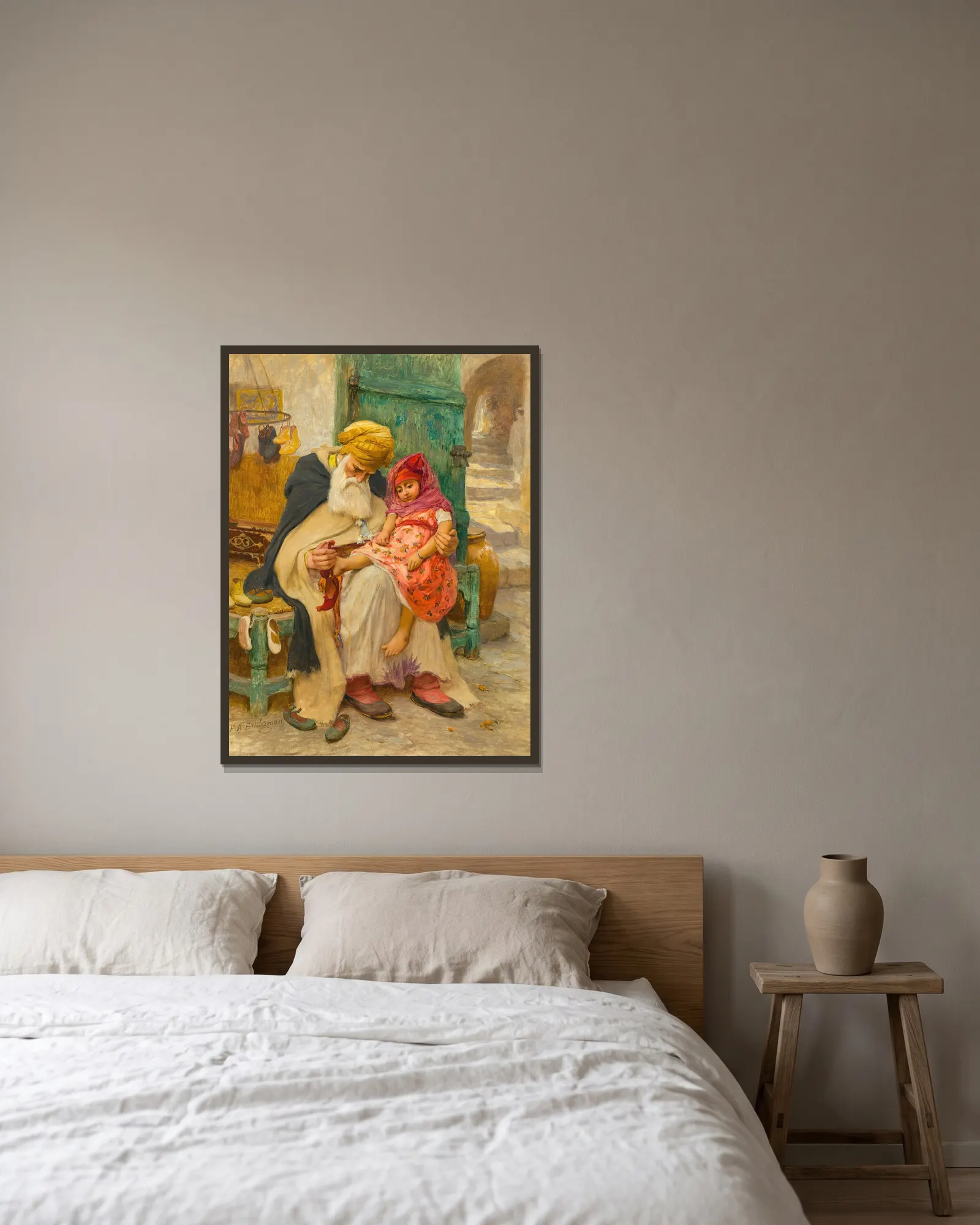 Les babouches av Frederick Arthur Bridgman inramad på en vägg