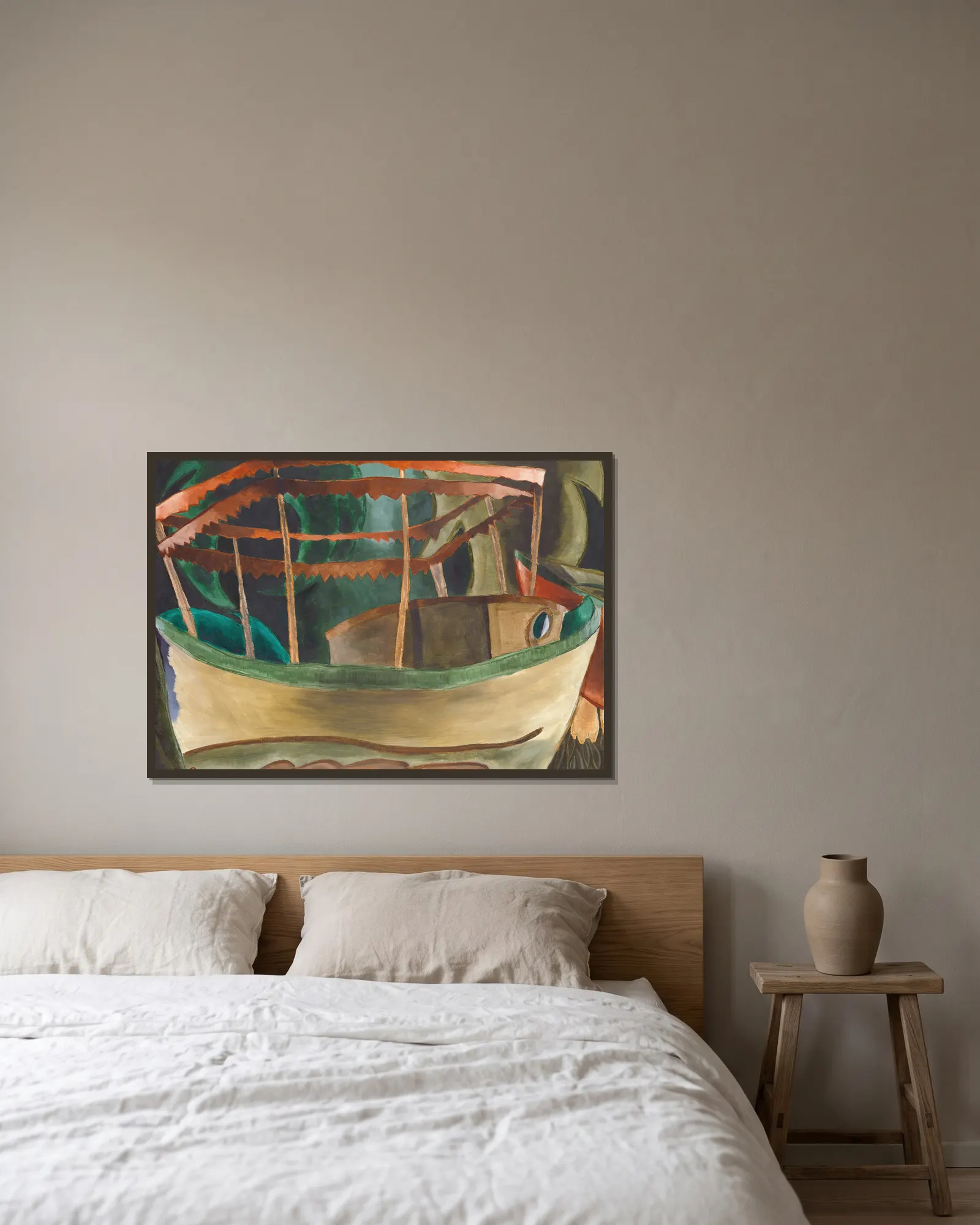 Fishboat av Arthur Dove inramad på en vägg