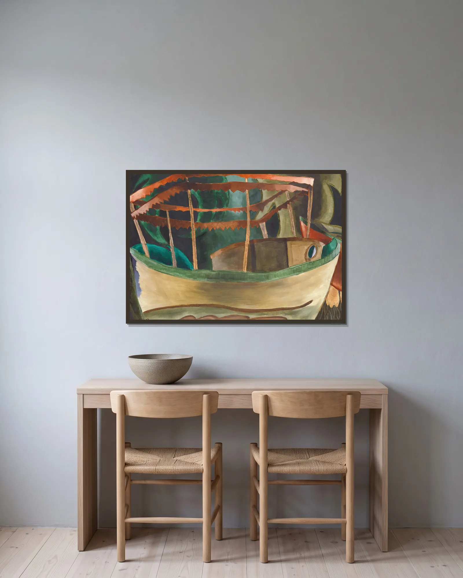 Fishboat av Arthur Dove inramad på en vägg