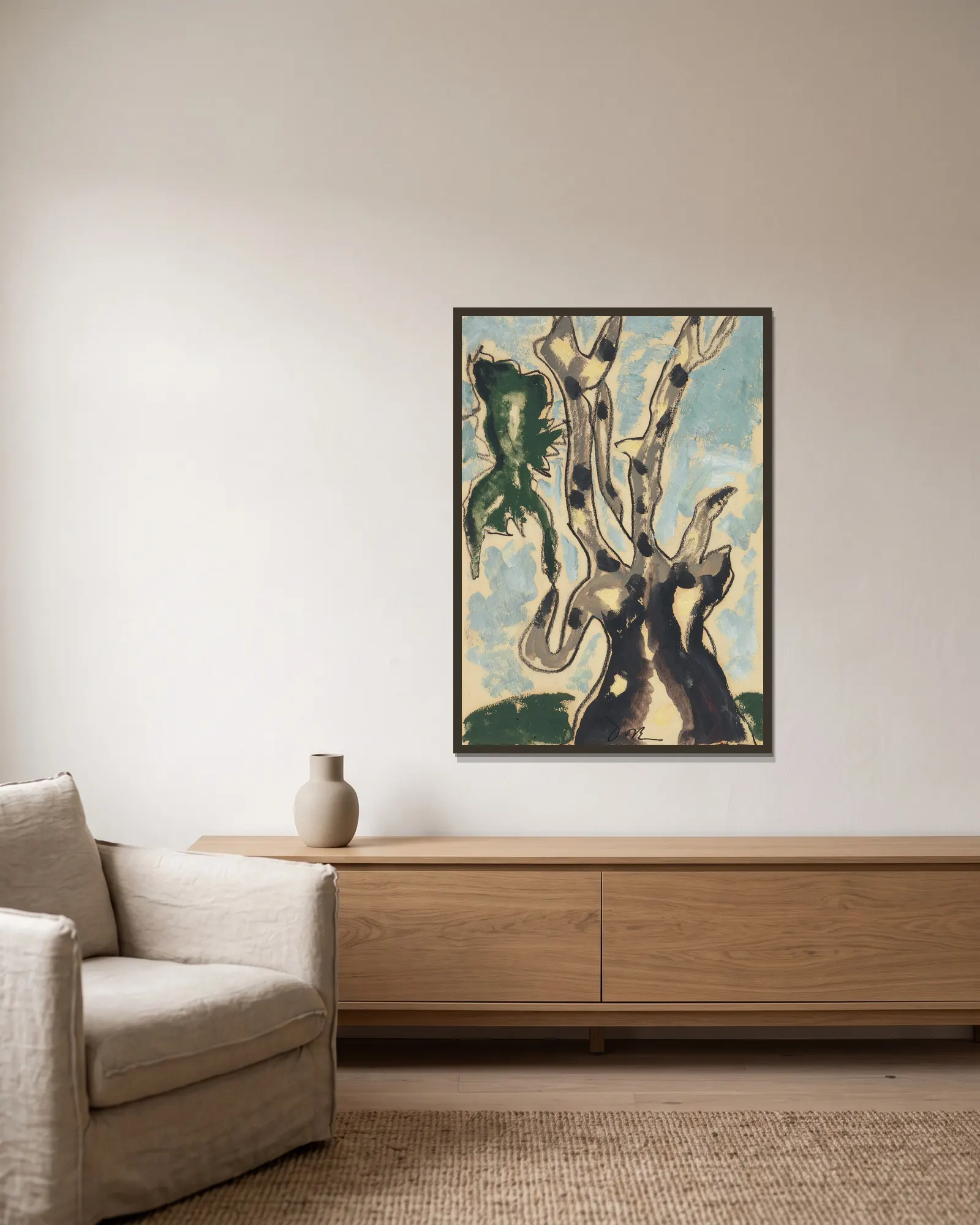 Sycamore av Arthur Dove inramad på en vägg