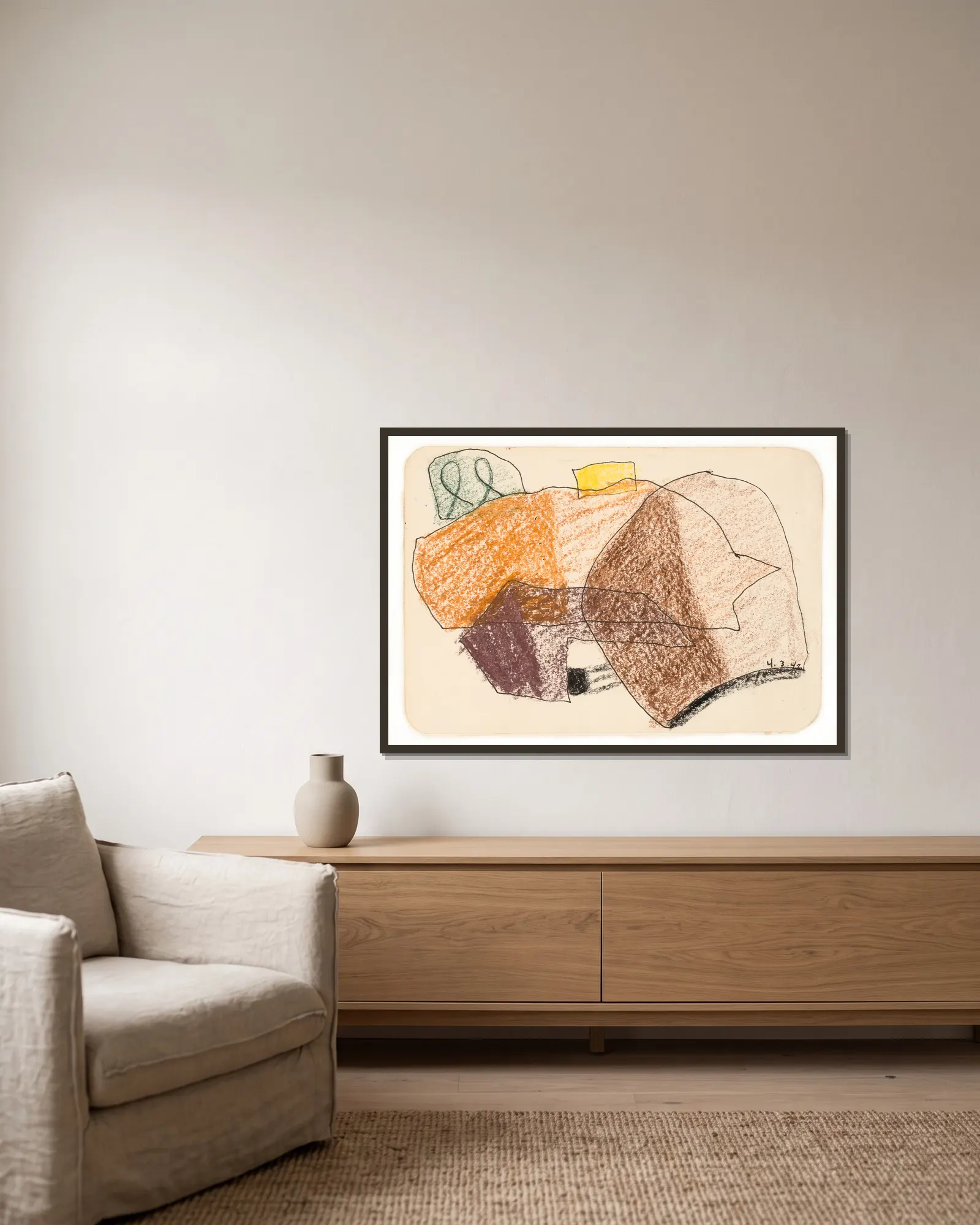 Untitled av Arthur Dove inramad på en vägg