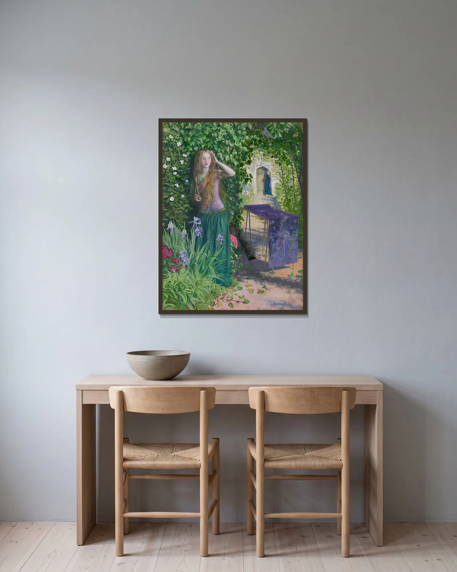 Fair Rosamund av Arthur Hughes inramad på en vägg