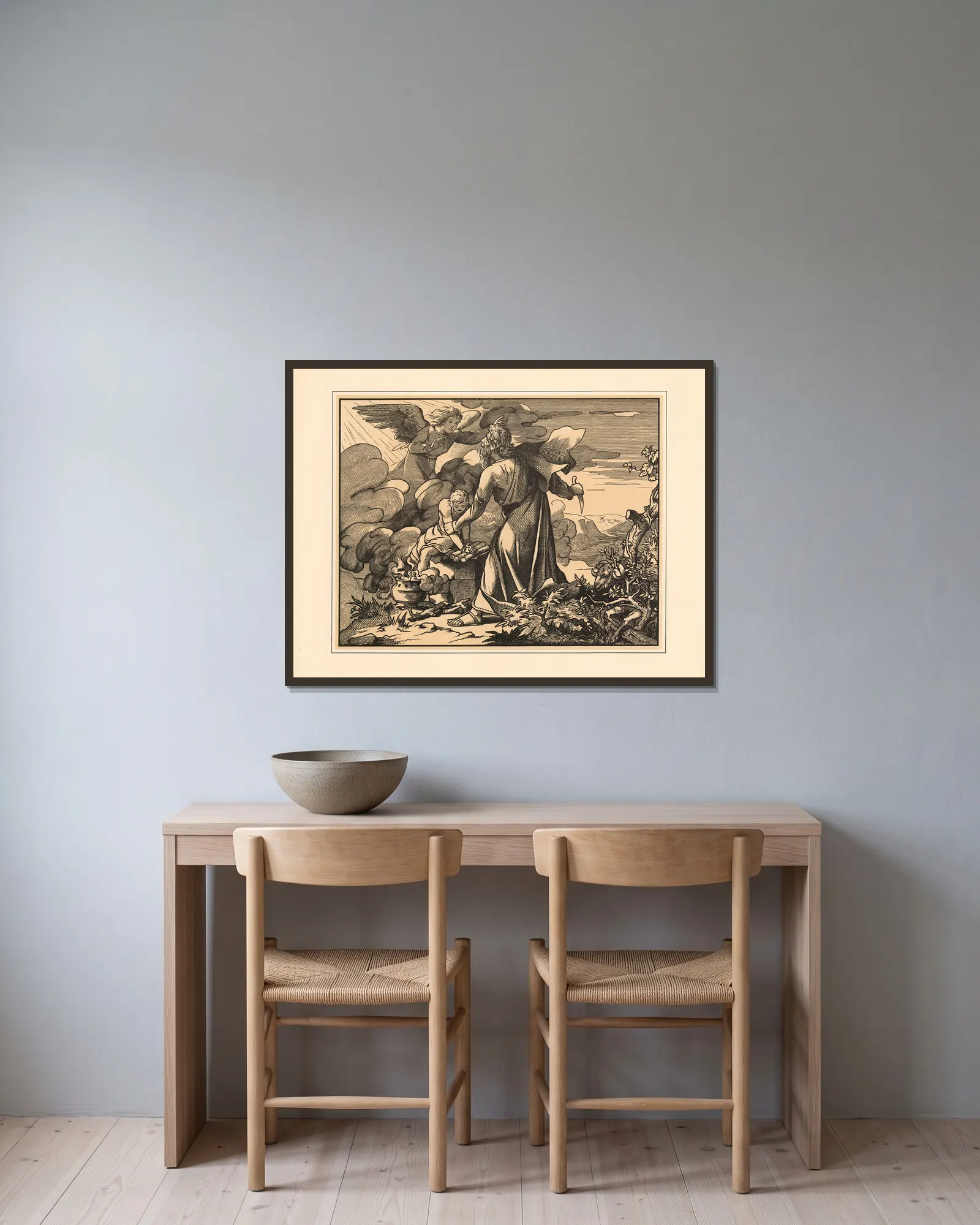 Abraham and Isaac av Aschendorff inramad på en vägg