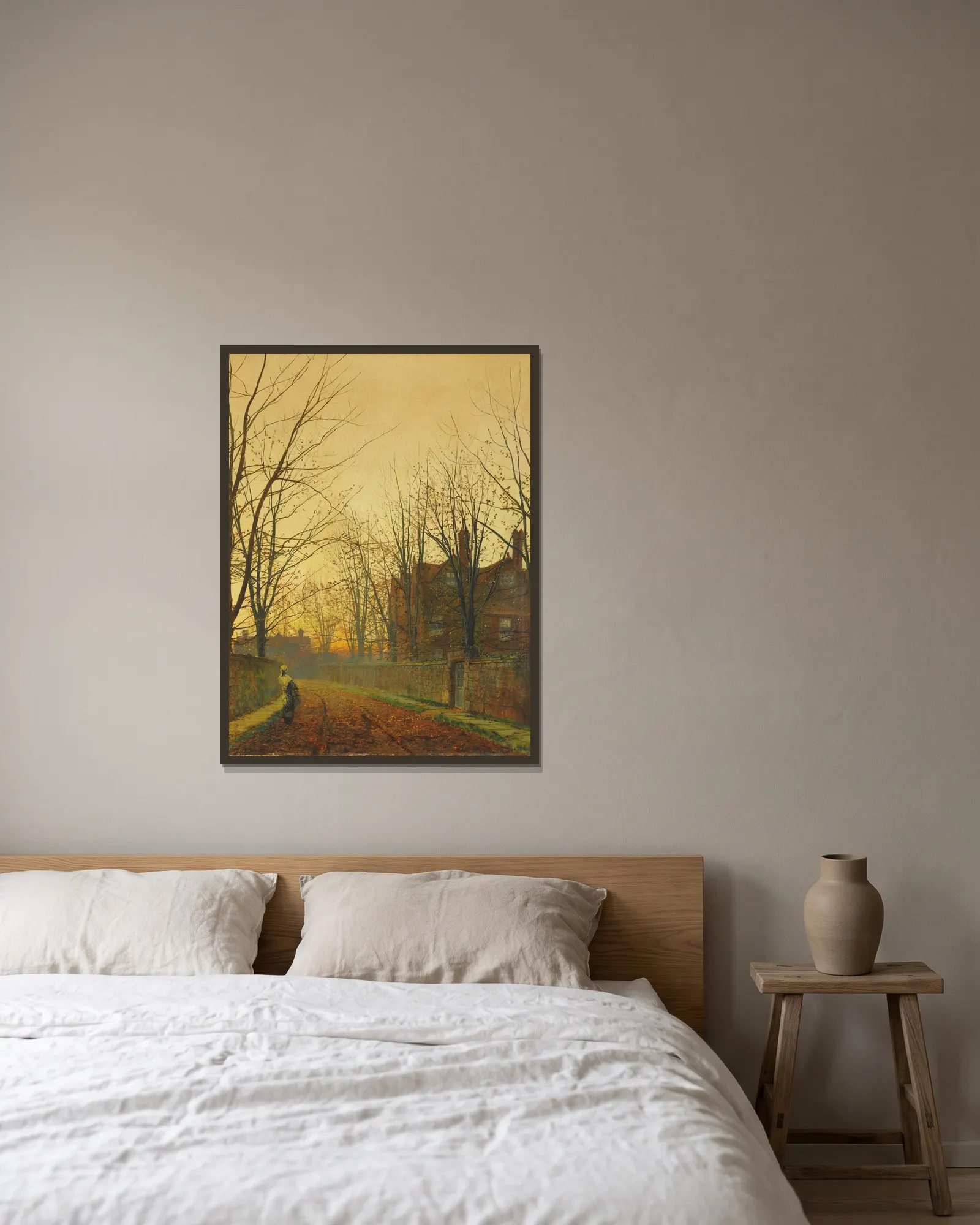 Late October av John Atkinson Grimshaw inramad på en vägg