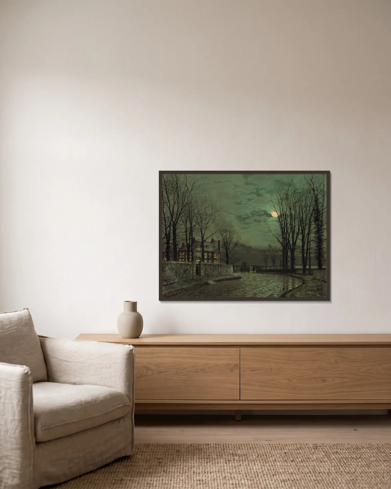 November Moonlight av John Atkinson Grimshaw inramad på en vägg