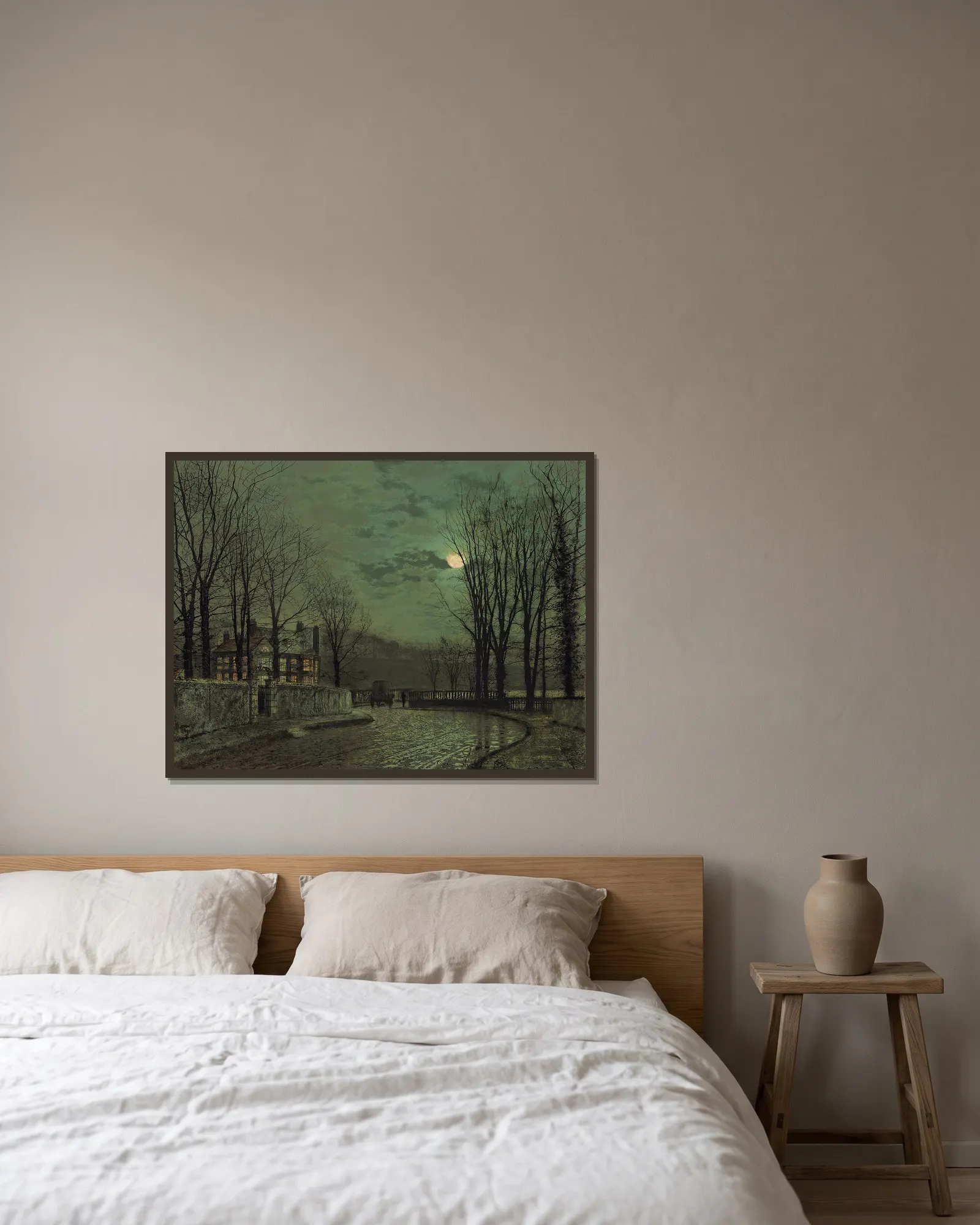 November Moonlight av John Atkinson Grimshaw inramad på en vägg