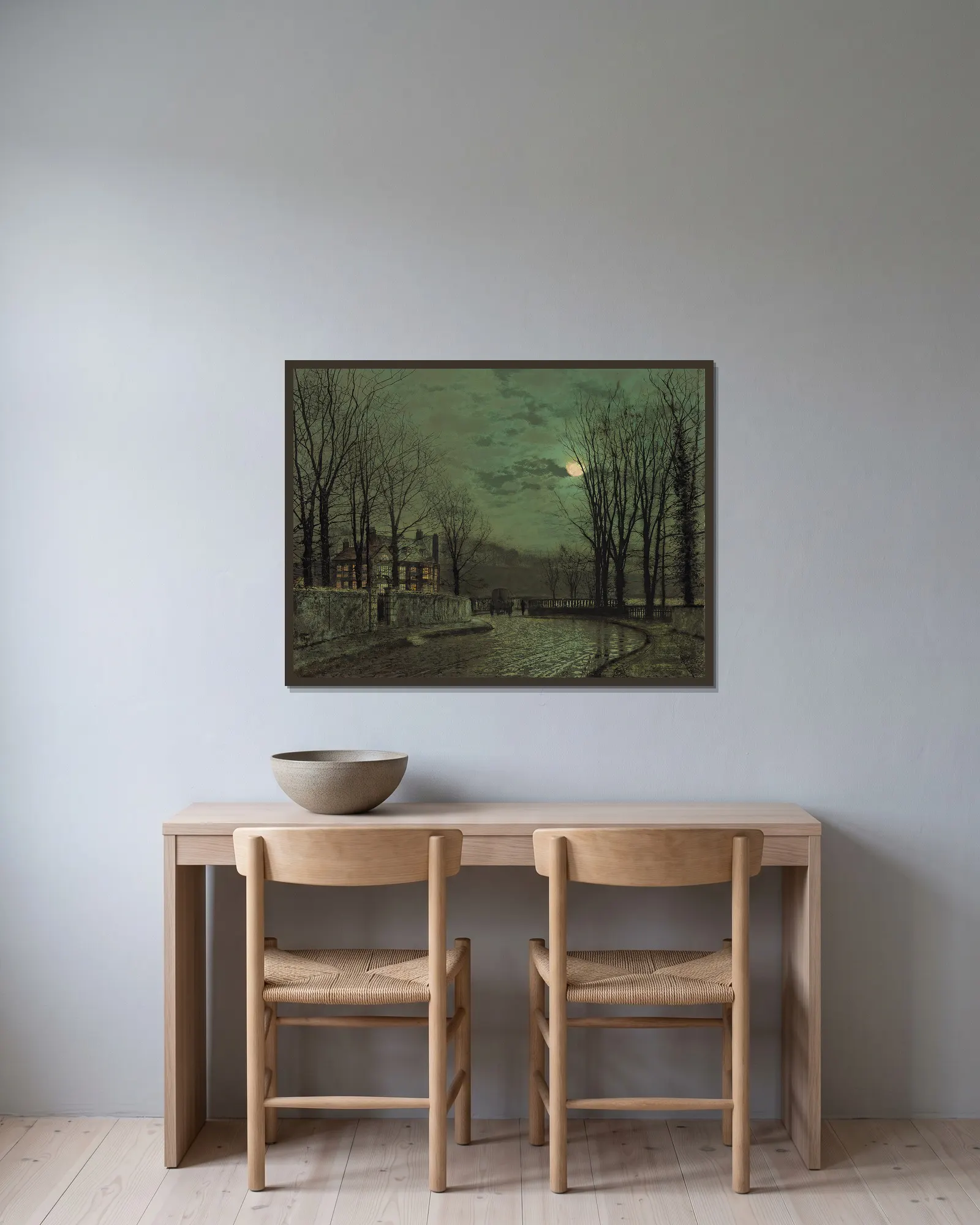 November Moonlight av John Atkinson Grimshaw inramad på en vägg