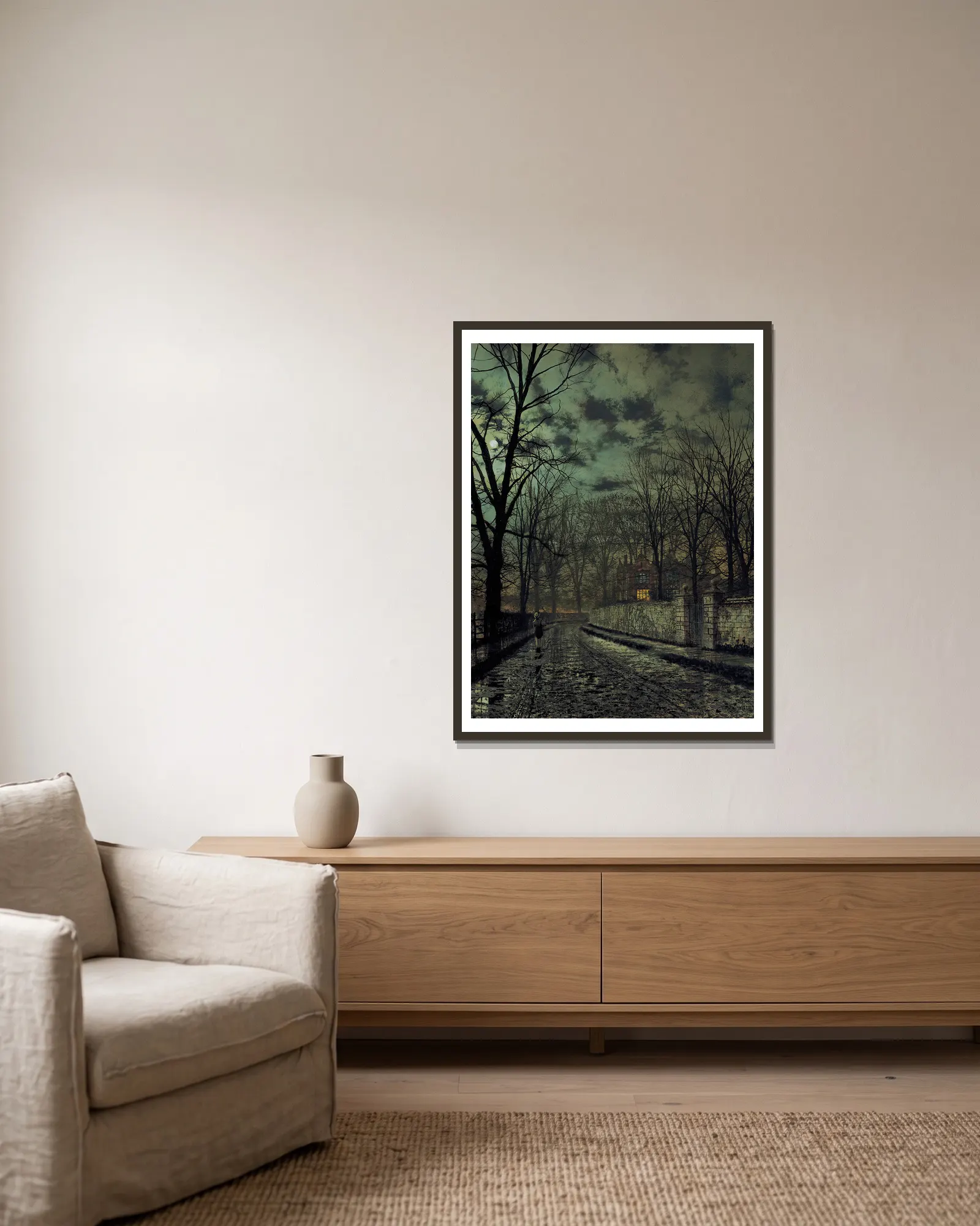November av John Atkinson Grimshaw inramad på en vägg