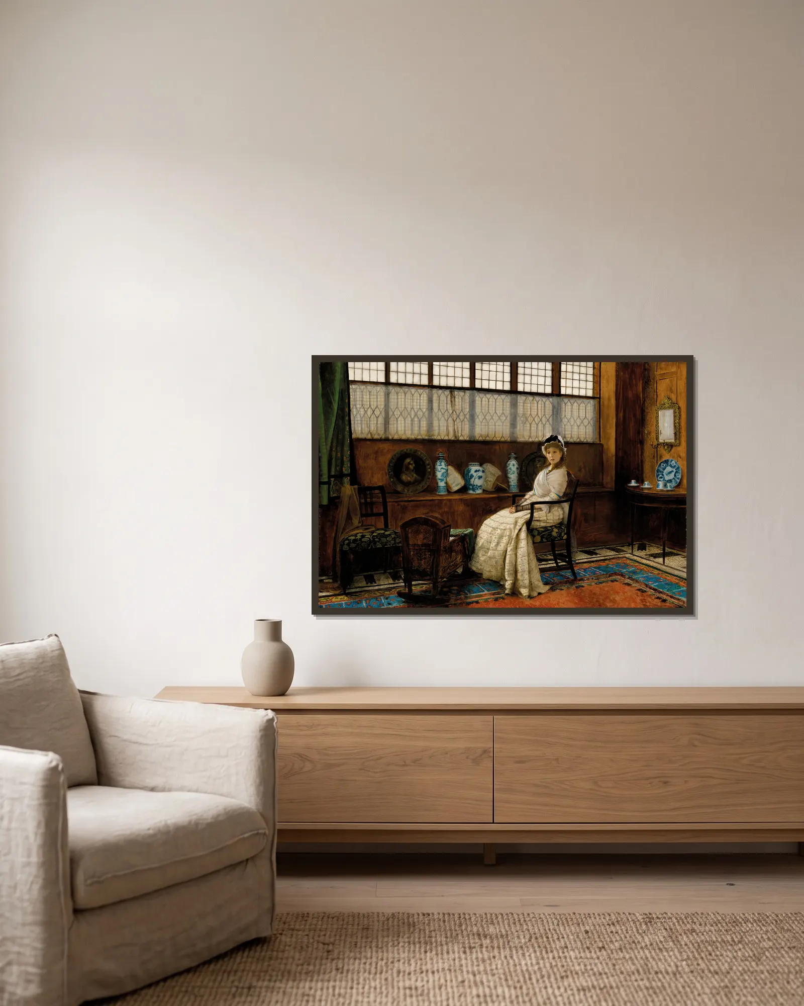The Cradle Song av John Atkinson Grimshaw inramad på en vägg