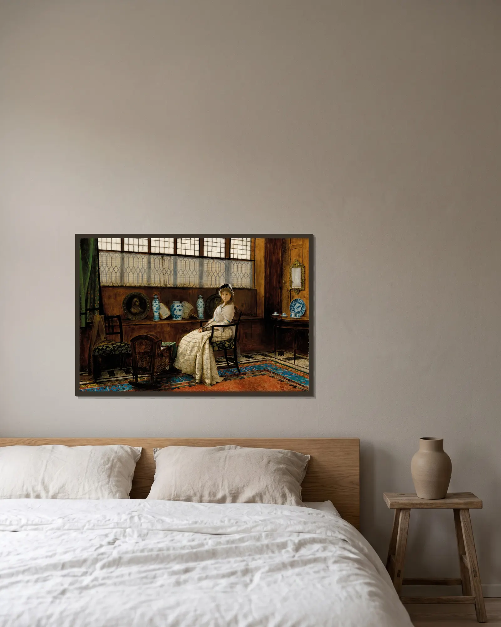 The Cradle Song av John Atkinson Grimshaw inramad på en vägg