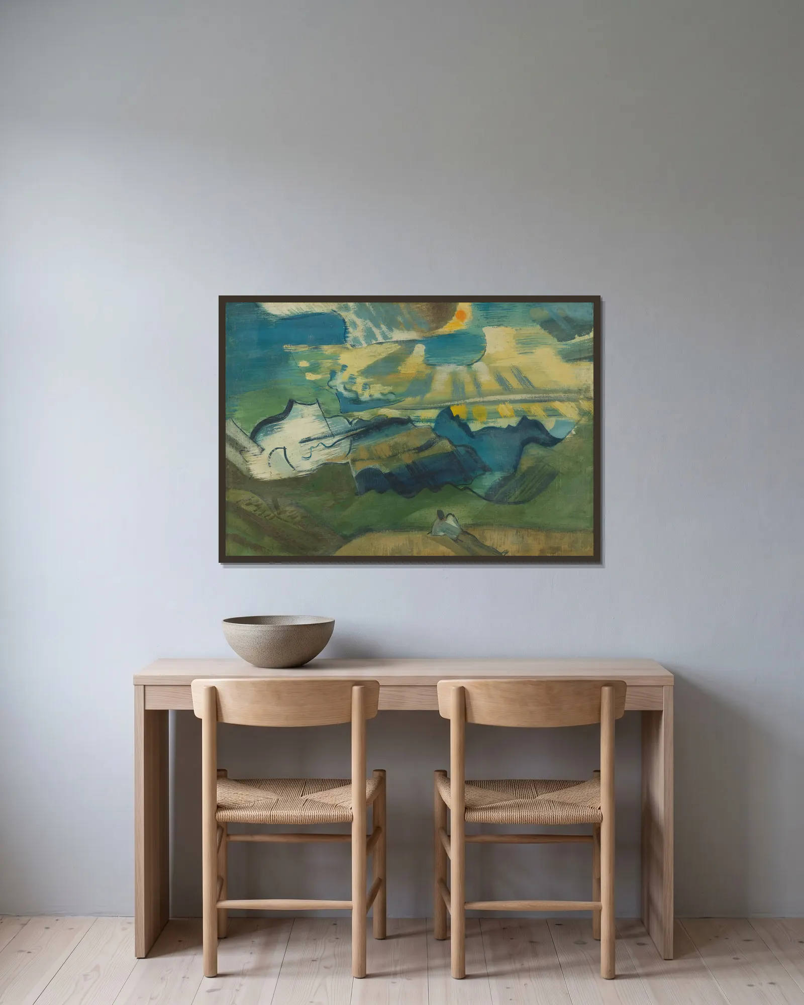 Landschaft mit liegendem Wanderer av August Babberger inramad på en vägg