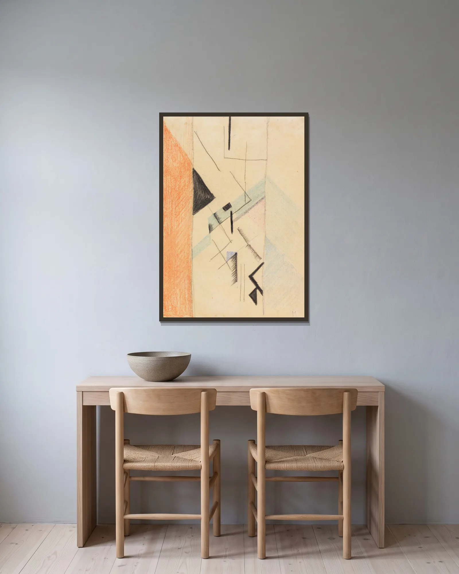Abstrakte Formen XX av August Macke inramad på en vägg