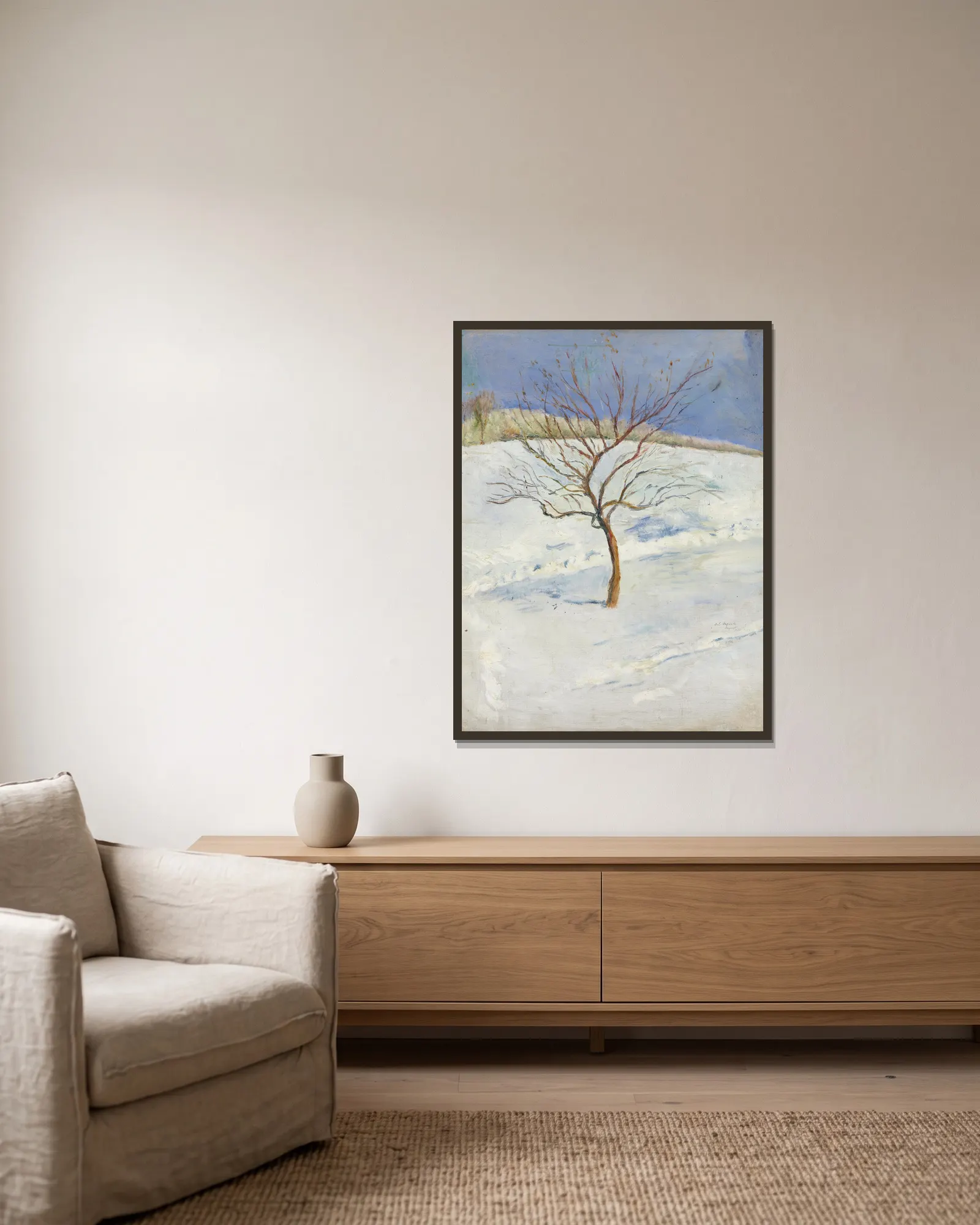 Baum in verschneiter Landschaft av August Macke inramad på en vägg