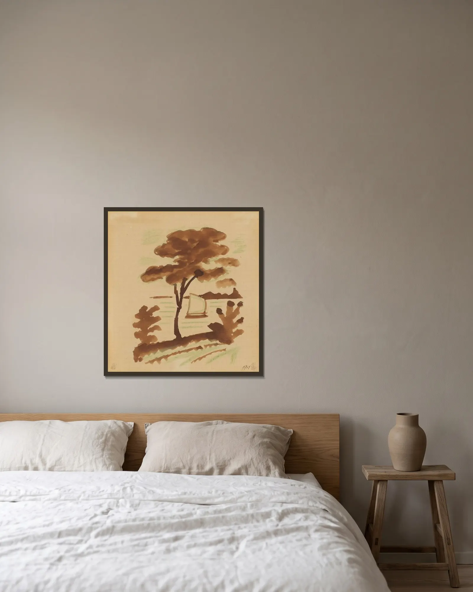 Baum und Segelboot I av August Macke inramad på en vägg