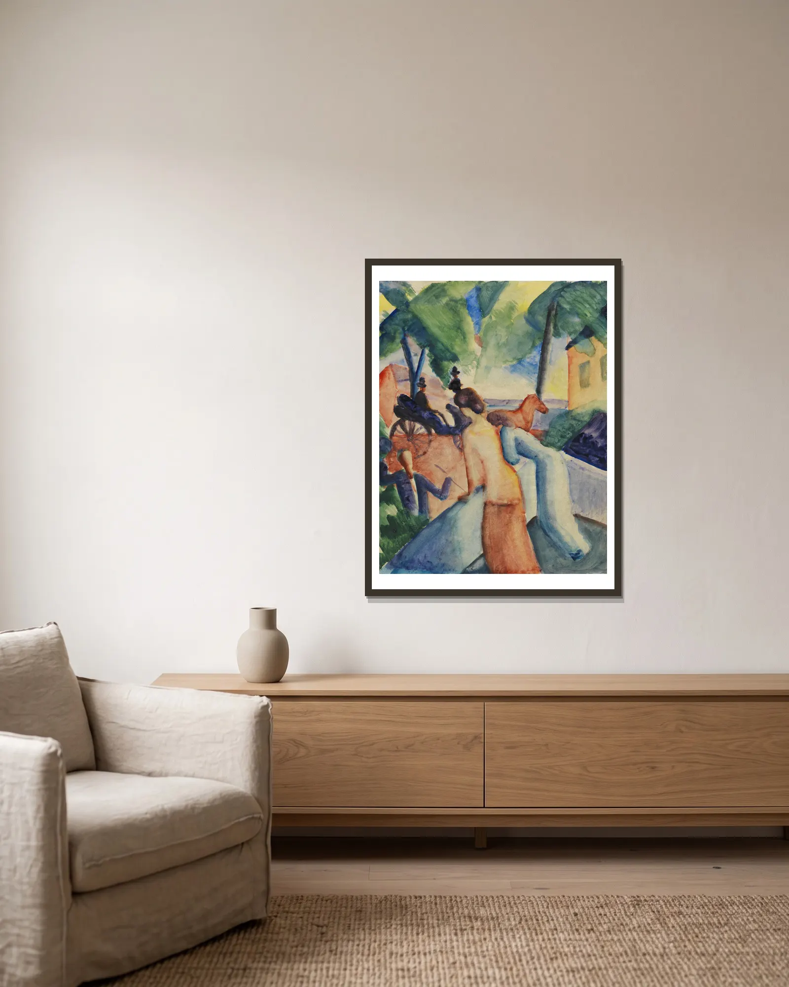 Begrüssung (Thunersee) av August Macke inramad på en vägg
