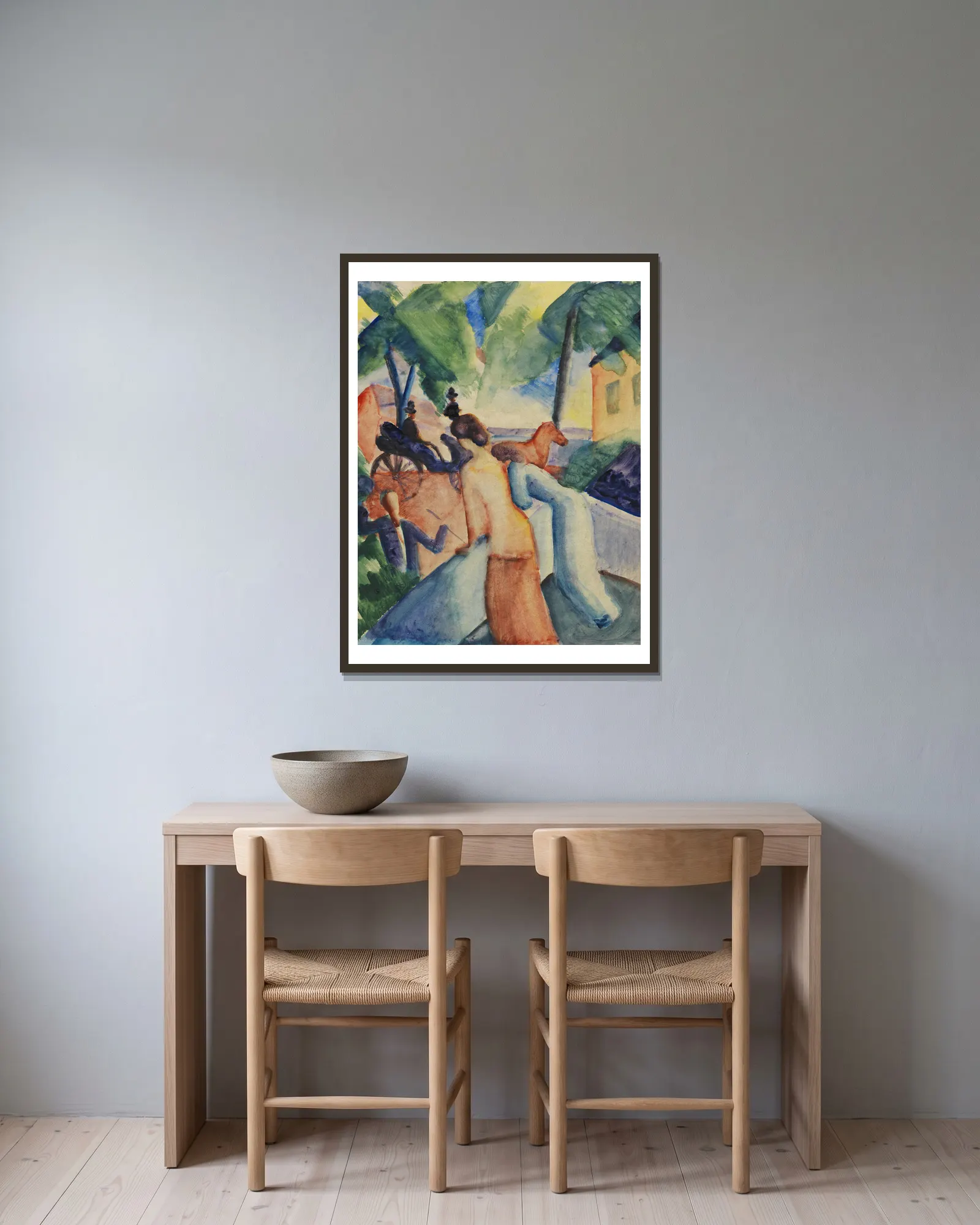 Begrüssung (Thunersee) av August Macke inramad på en vägg