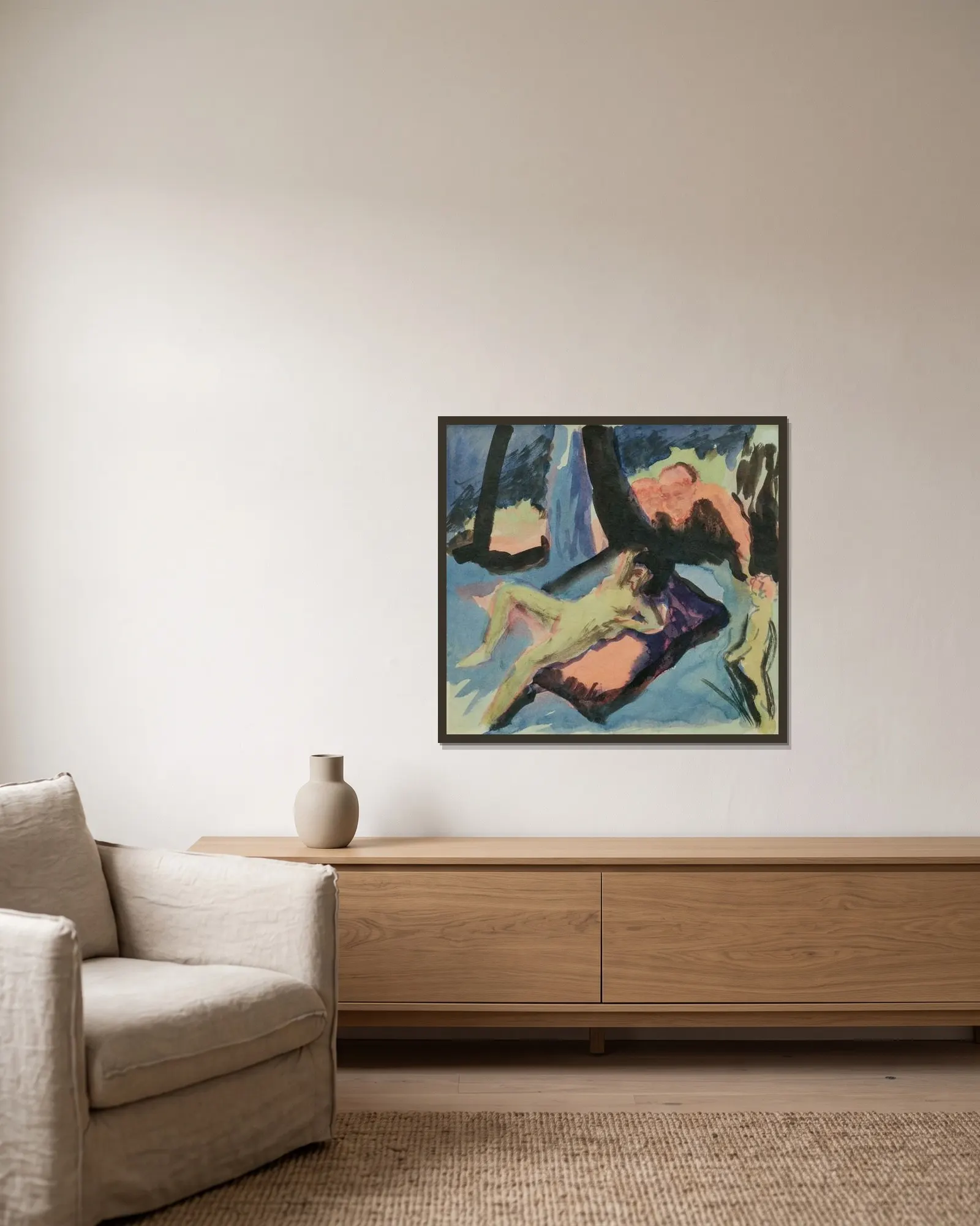 Composition II (Susanna im Bade) av August Macke inramad på en vägg