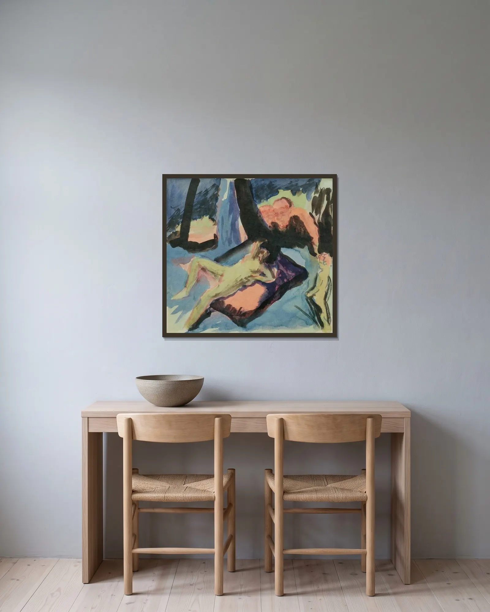 Composition II (Susanna im Bade) av August Macke inramad på en vägg